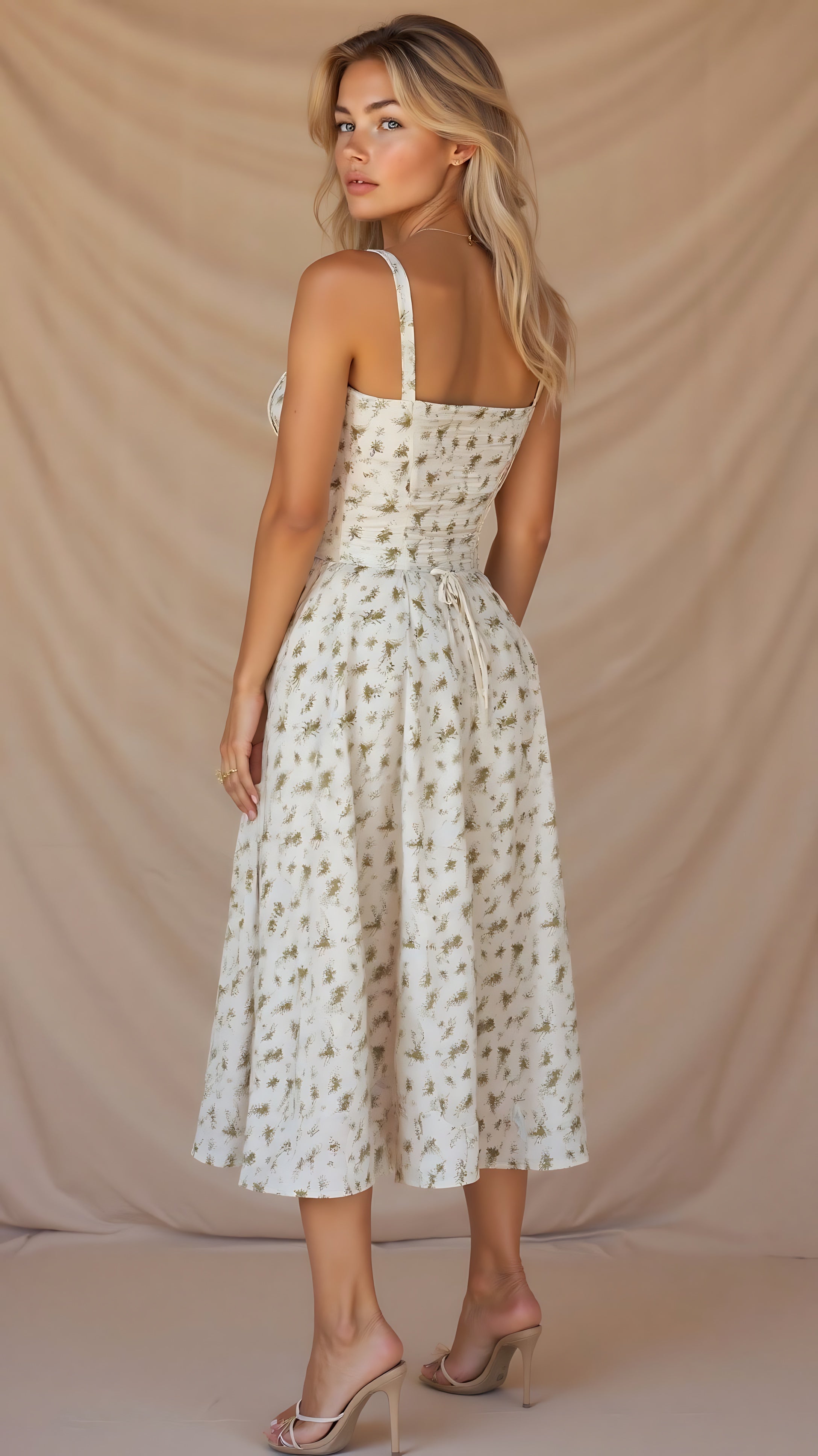 Amber – Floral Corset Sweetheart Cocktail Midi Dress