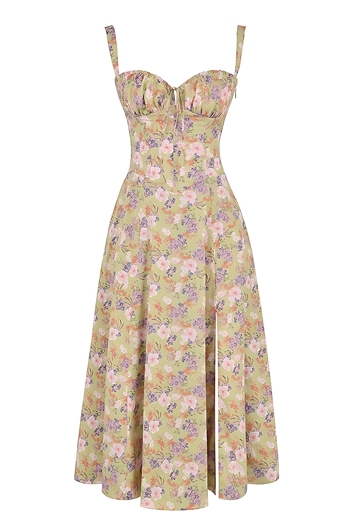 Amber – Floral Corset Sweetheart Cocktail Midi Dress