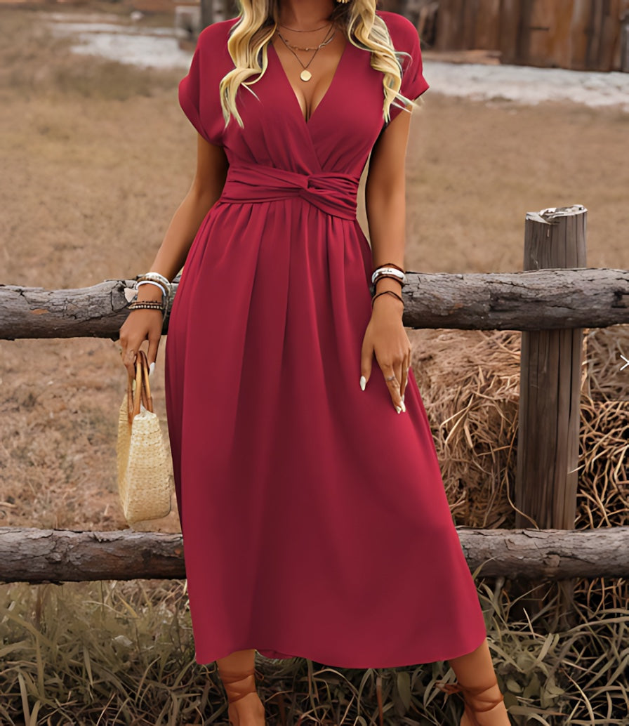 Amber – Wrap V Neck Flutter Sleeve Cocktail Midi Dress