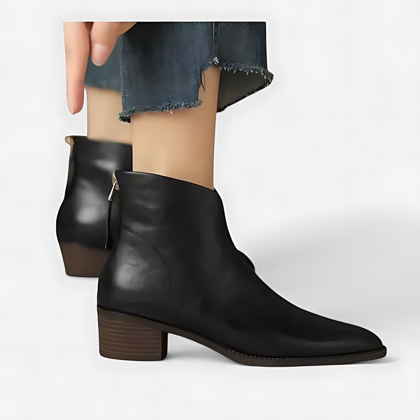 Amelia – Leather Round Toe Block Heel Ankle Boots