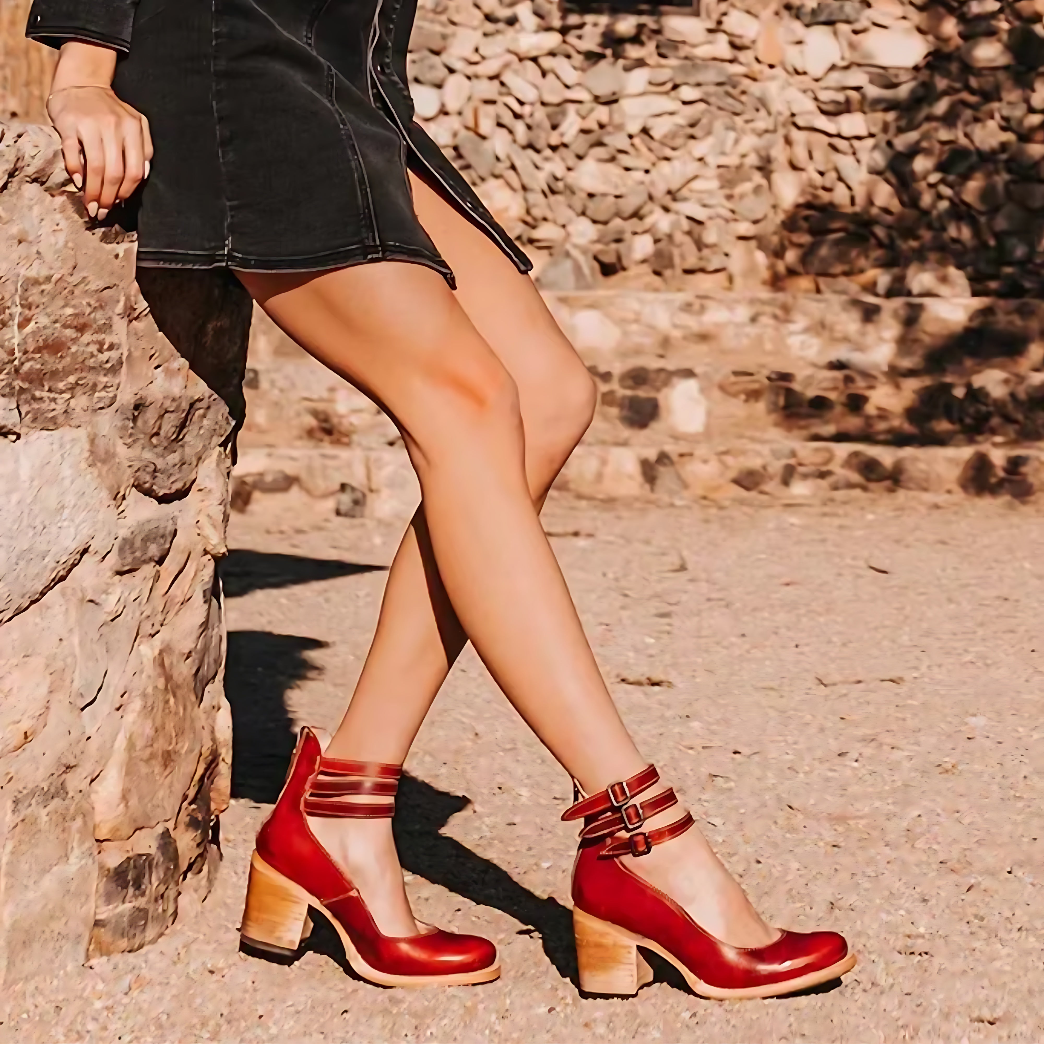 Amelia – Patent Ankle Strap Block Heel Sandals