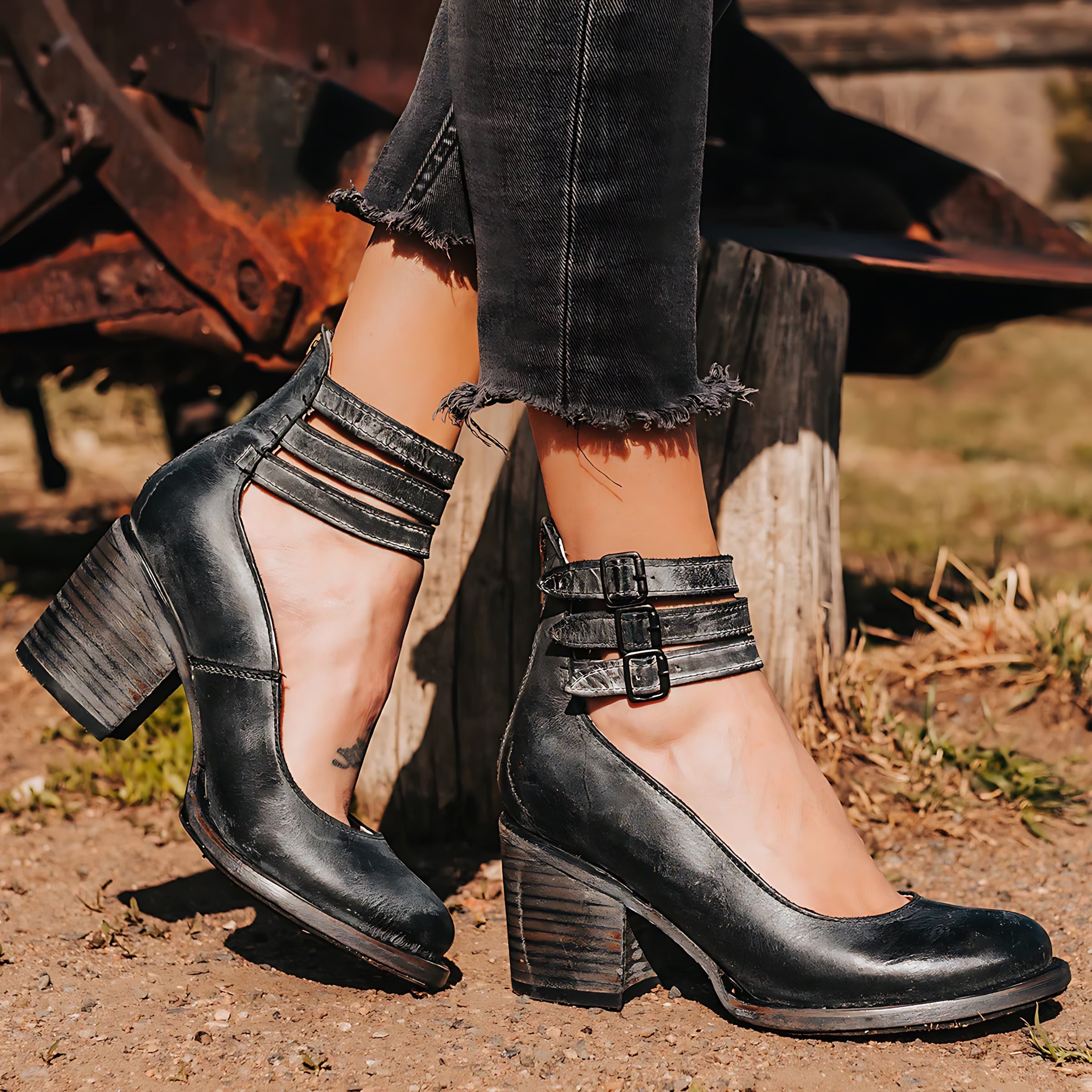 Amelia – Patent Ankle Strap Block Heel Sandals
