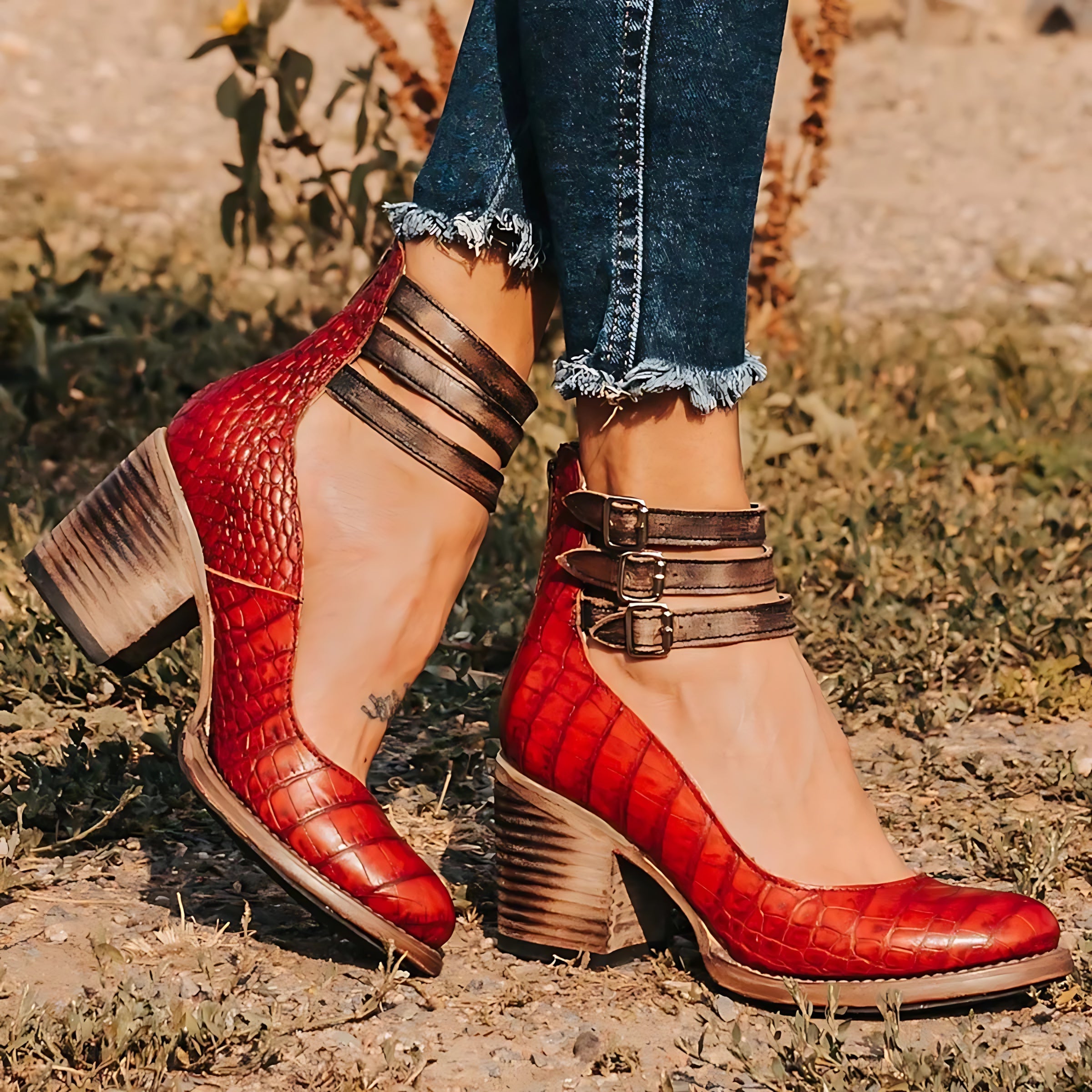 Amelia – Patent Ankle Strap Block Heel Sandals