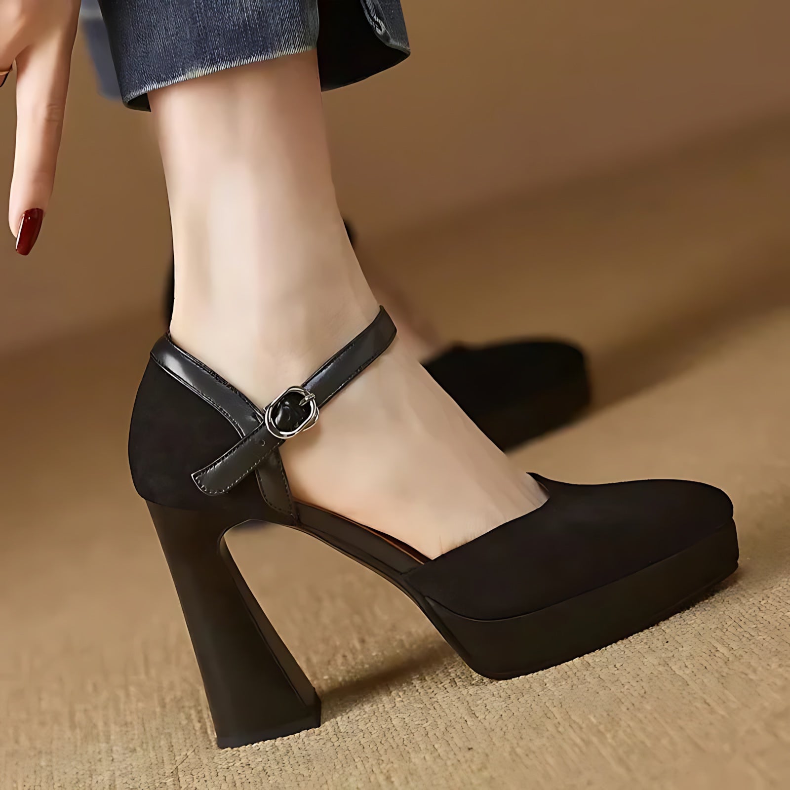 Amelia – Suede Ankle Strap Platform Pumps