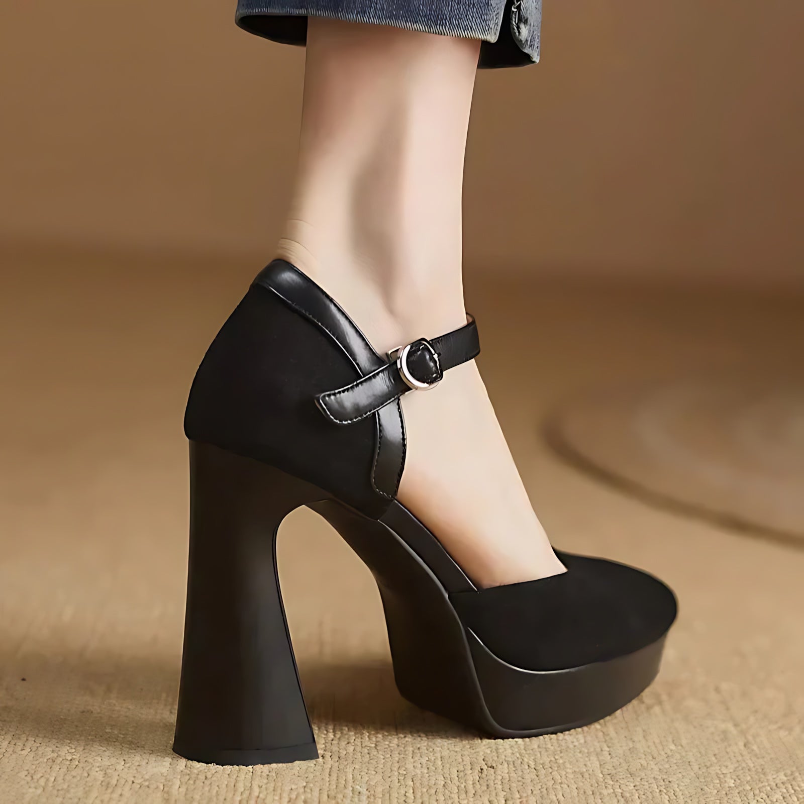 Amelia – Suede Ankle Strap Platform Pumps