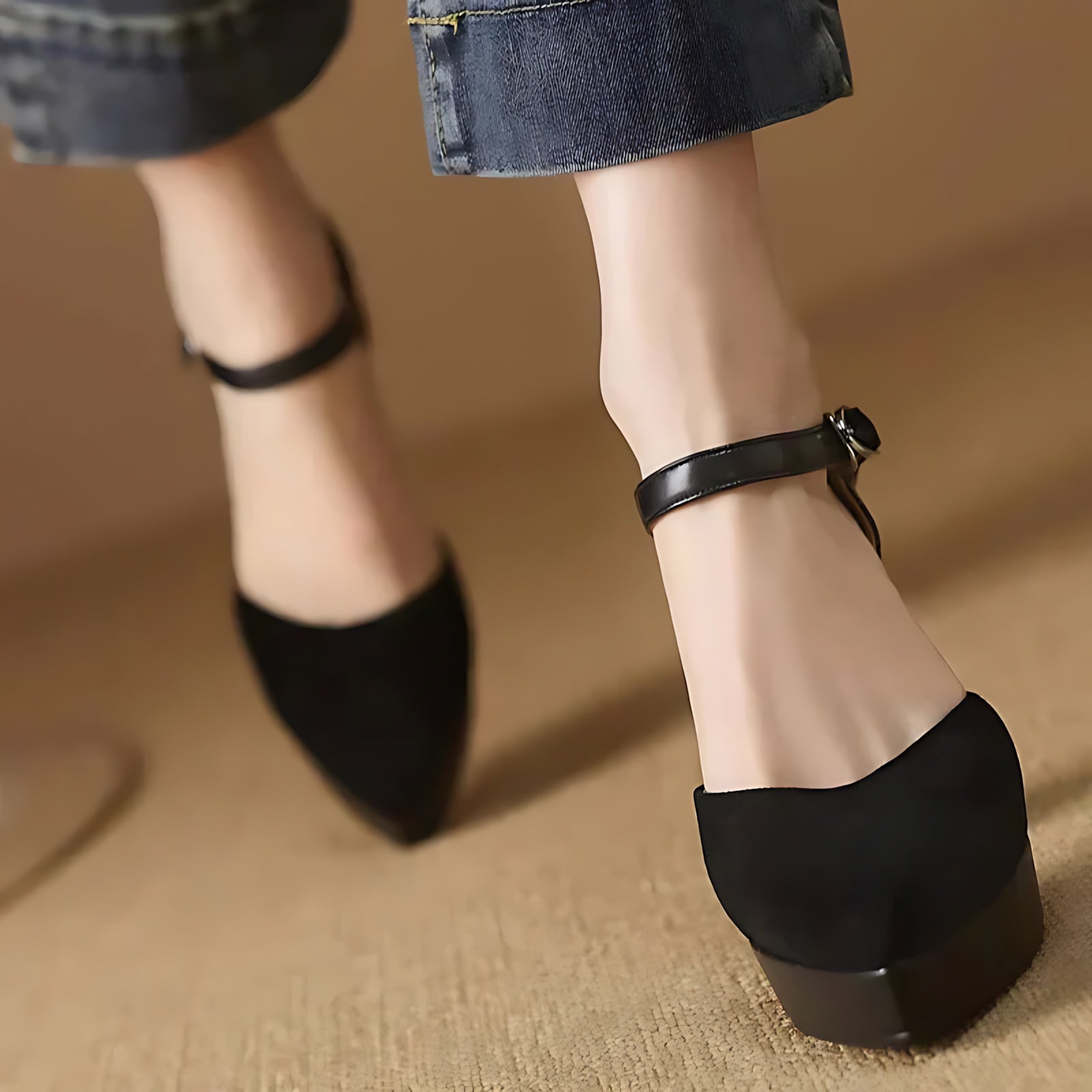 Amelia – Suede Ankle Strap Platform Pumps