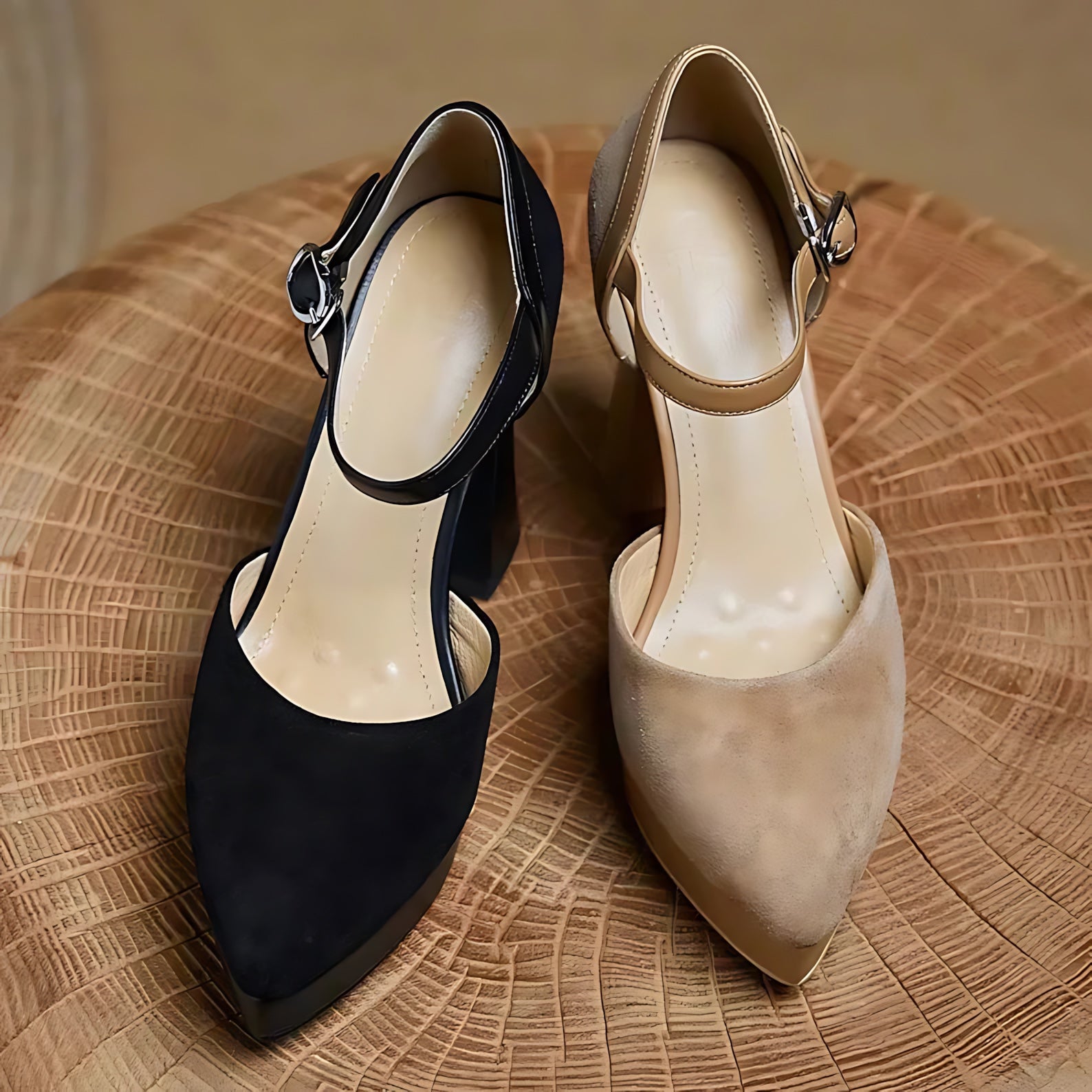 Amelia – Suede Ankle Strap Platform Pumps