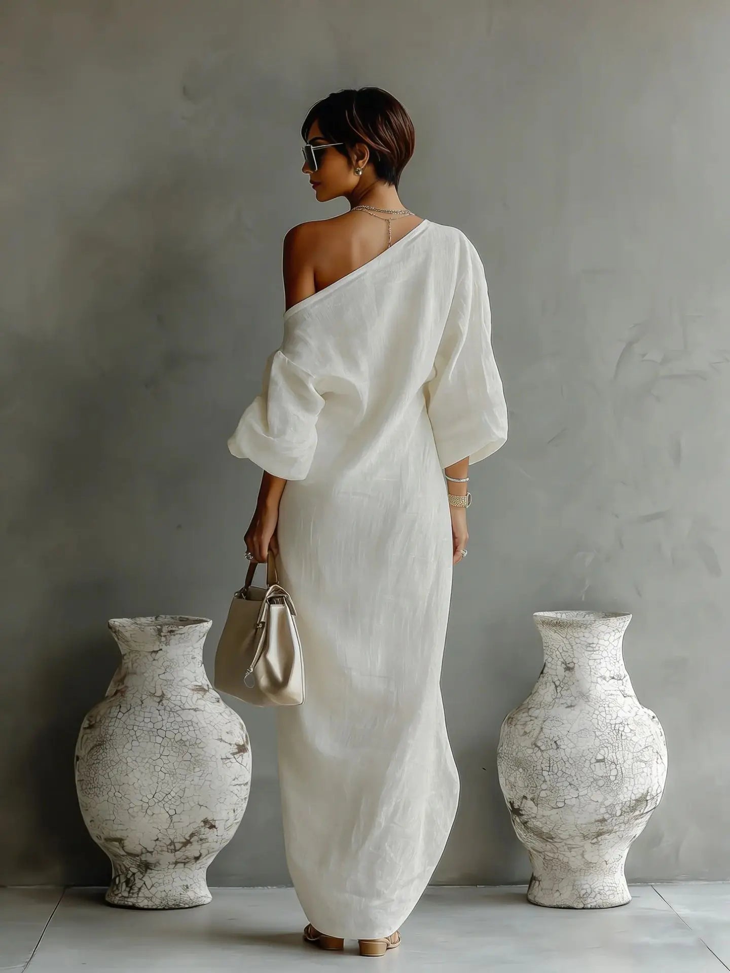 Eliana – One Shoulder Draped Evening Maxi Dress
