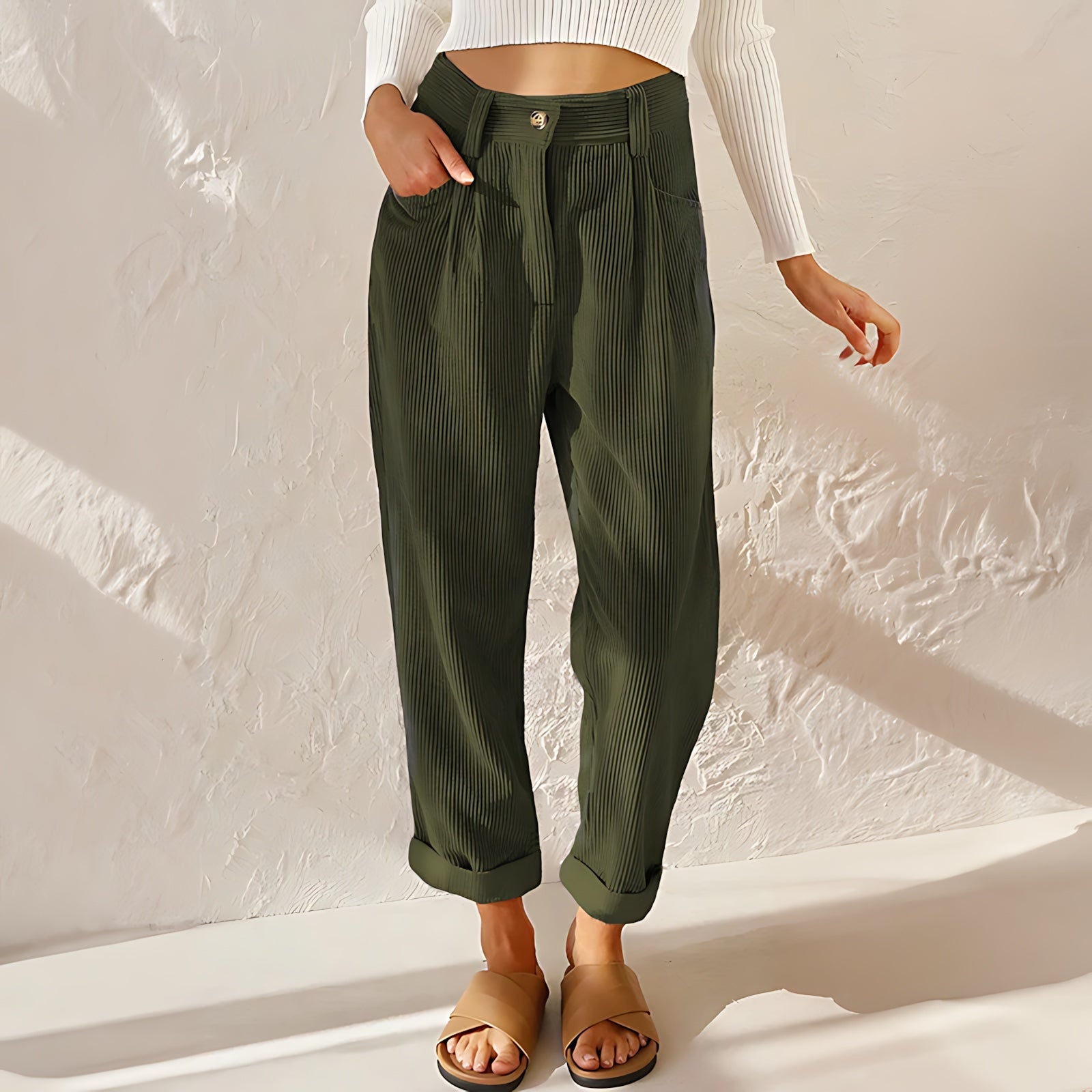 Andrea – Corduroy Pleated Tapered Pants