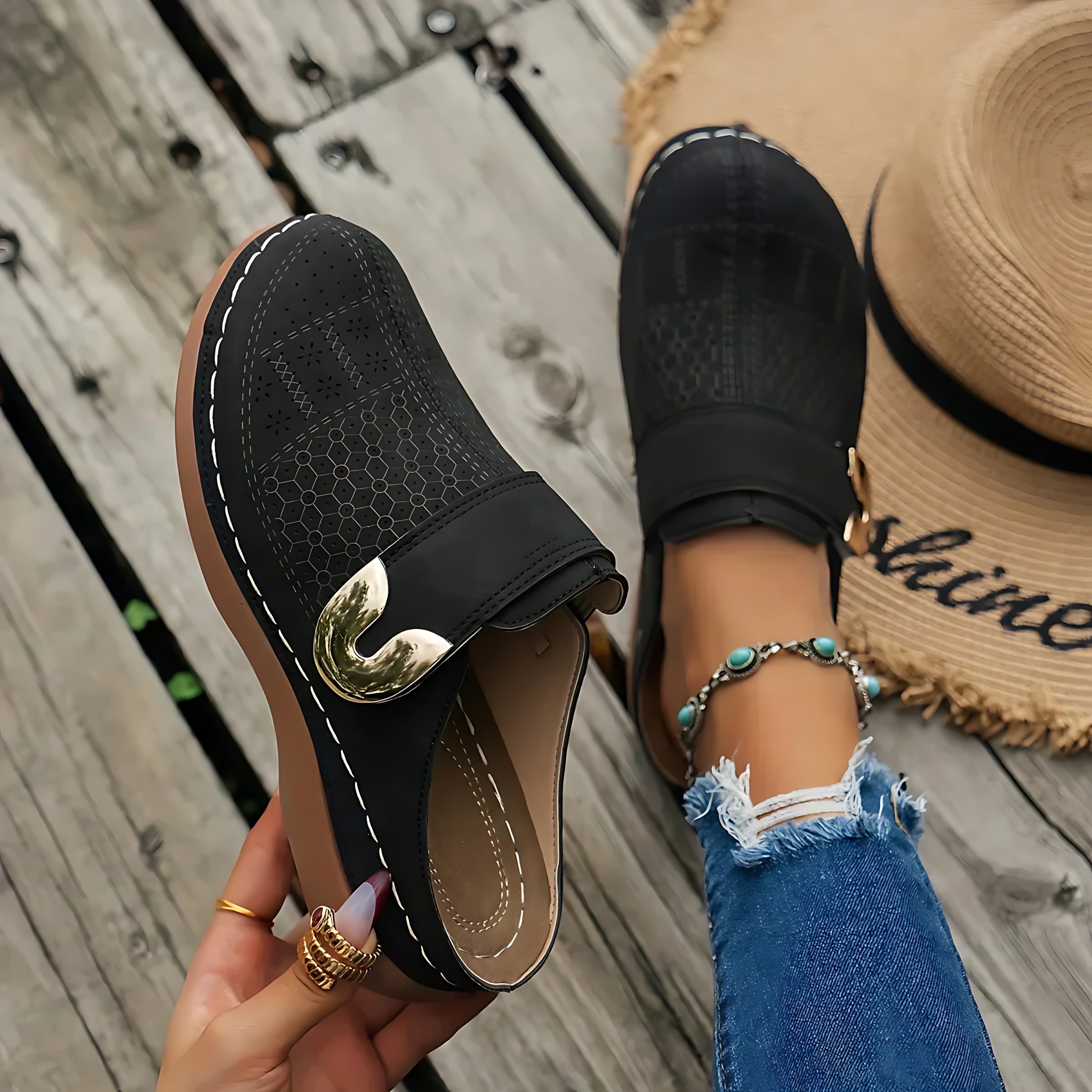 Andrea – Cutout Closed Toe Wedge Sandals
