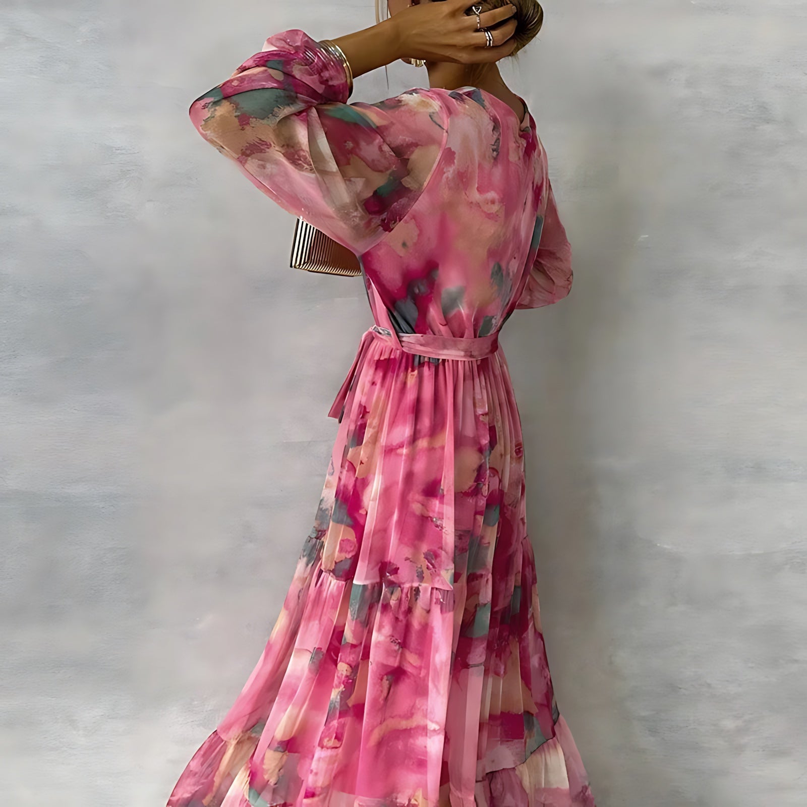Andrea – Floral Print Ruffle Long Sleeve Maxi Dress