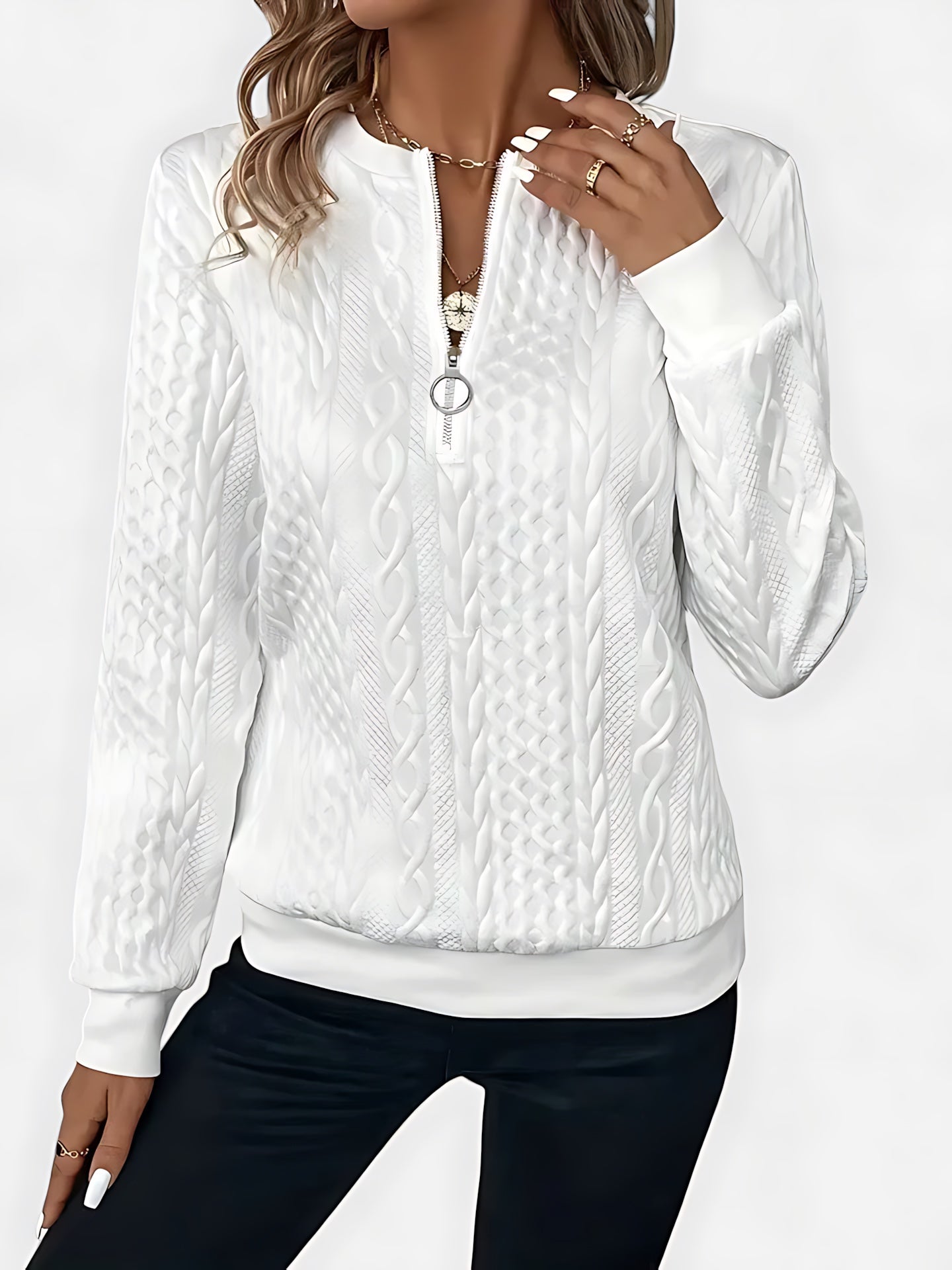 Anna – Cable Knit Half Zip Collared Sweater