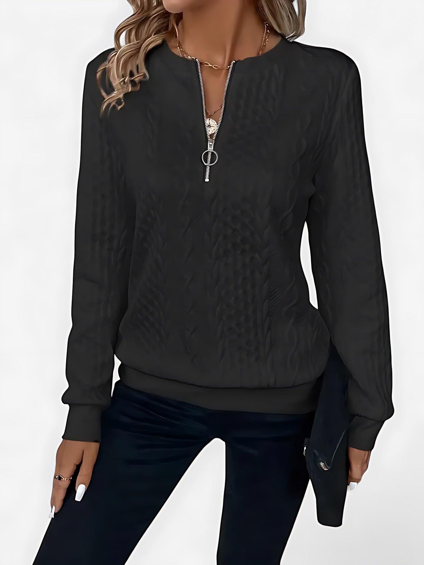 Anna – Cable Knit Half Zip Collared Sweater