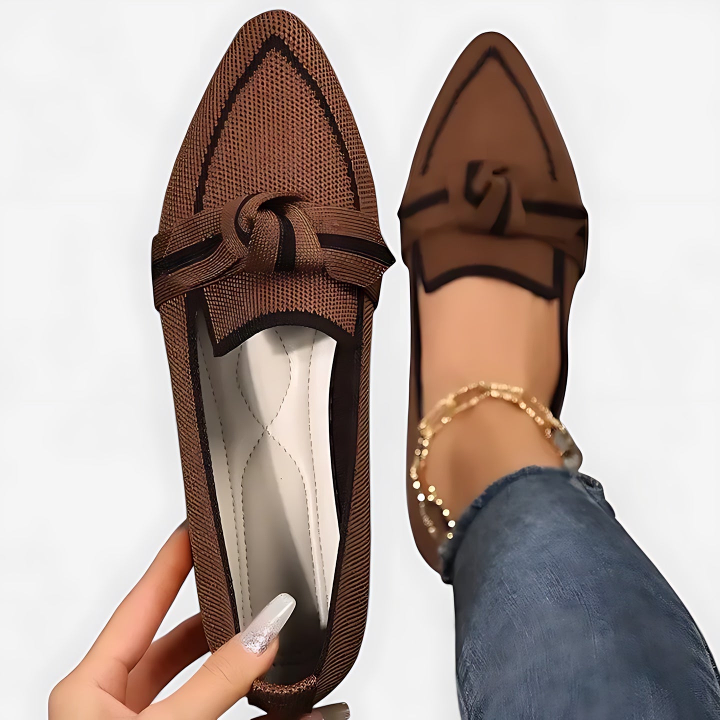 Anna – Pointed Toe Knot Slip On Flats