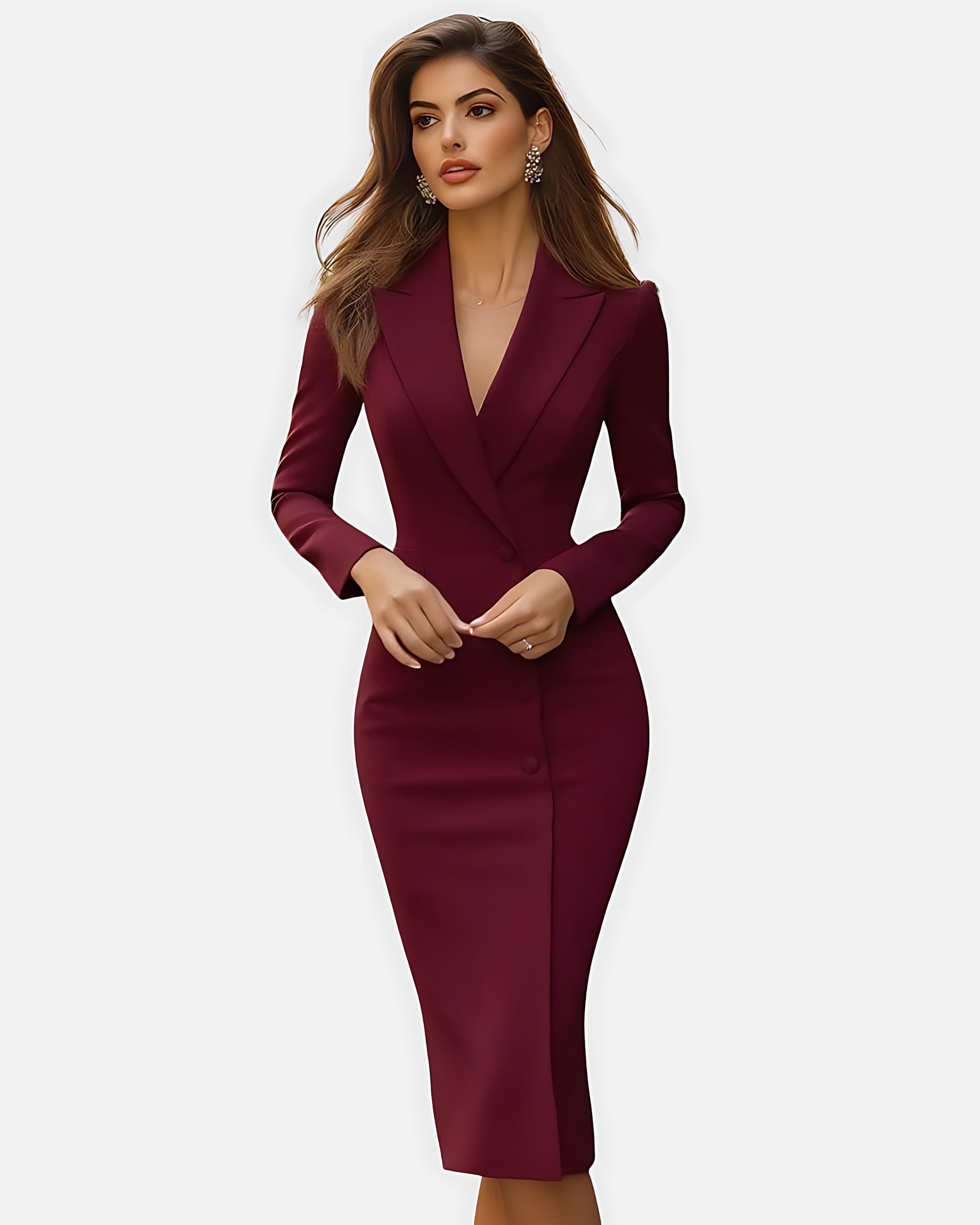 Anna – Tailored Wrap V Neck Pencil Midi Dress