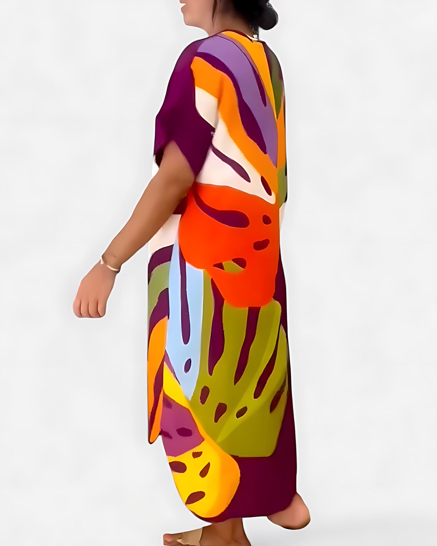 Annie – Abstract Print V Neck Kaftan Midi Dress