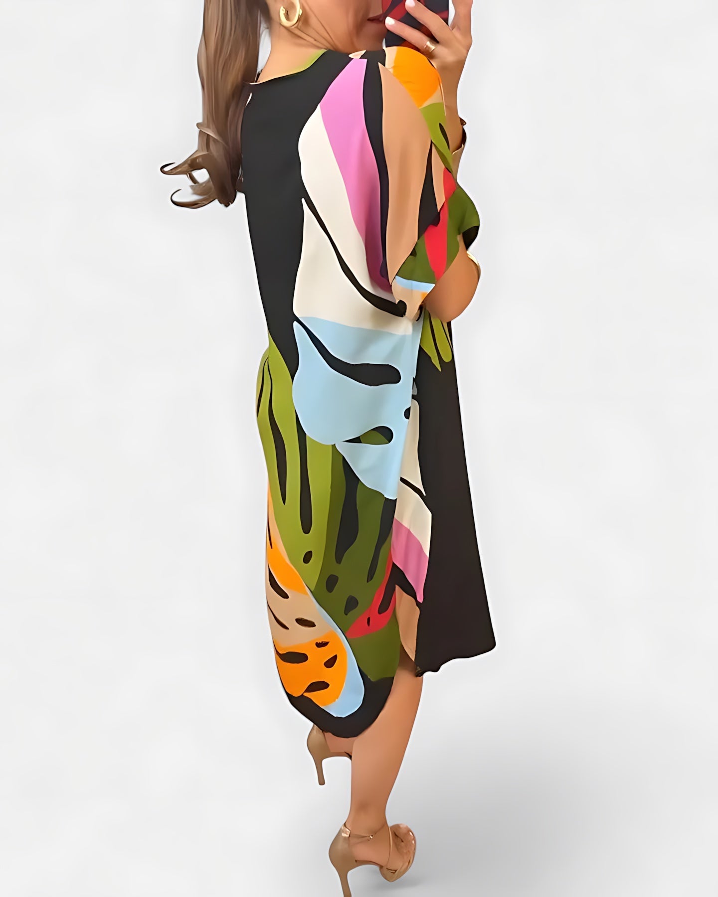 Annie – Abstract Print V Neck Kaftan Midi Dress