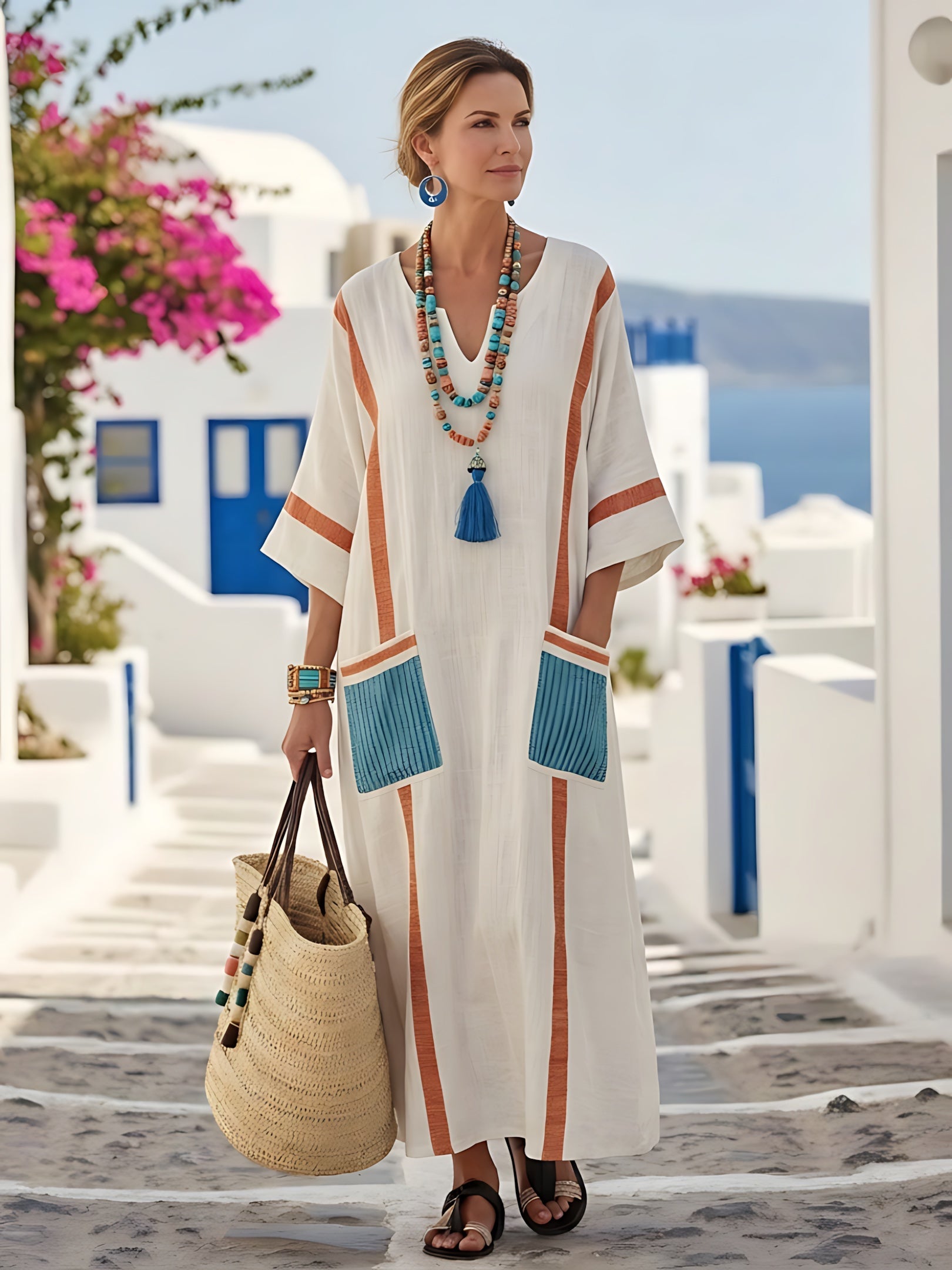 Annie – V Neck Kimono Sleeve Kaftan Maxi Dress
