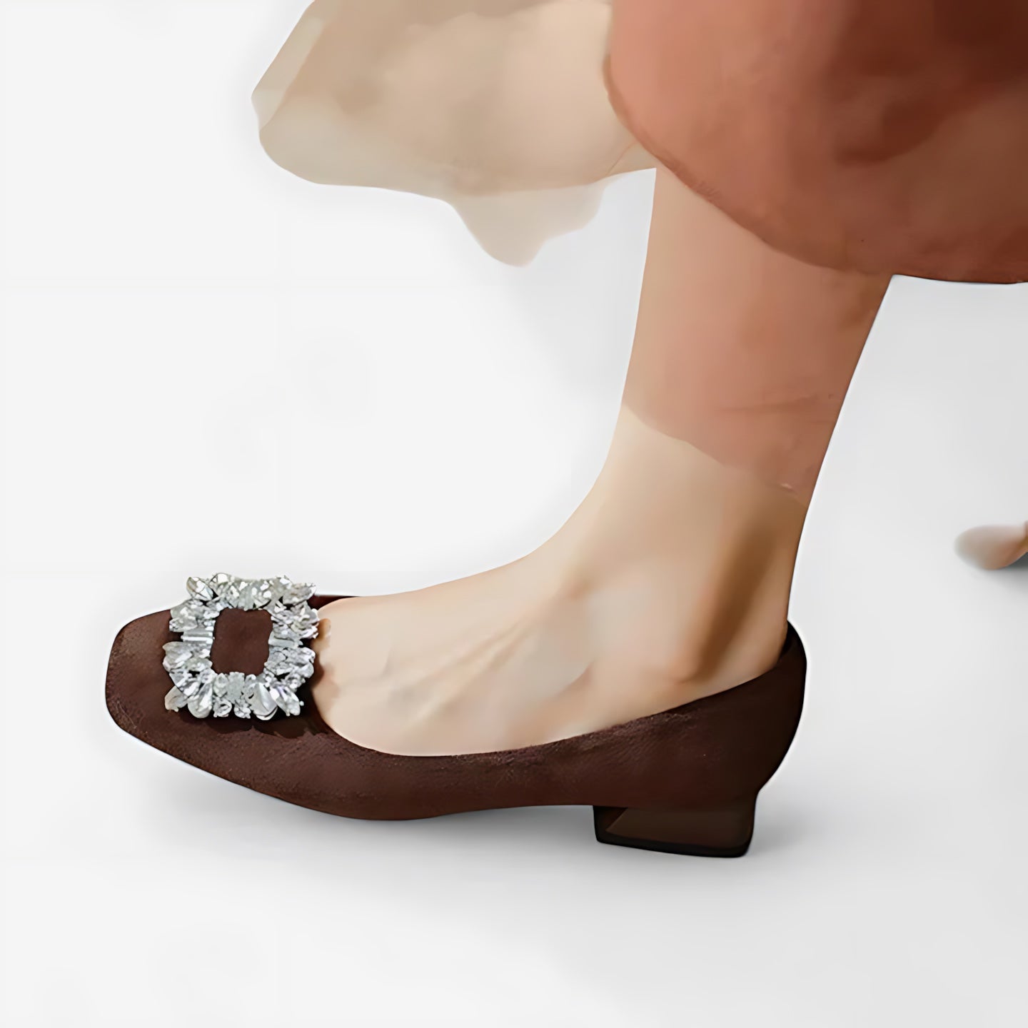 Aria – Crystal Embellished Suede Square Toe Pumps