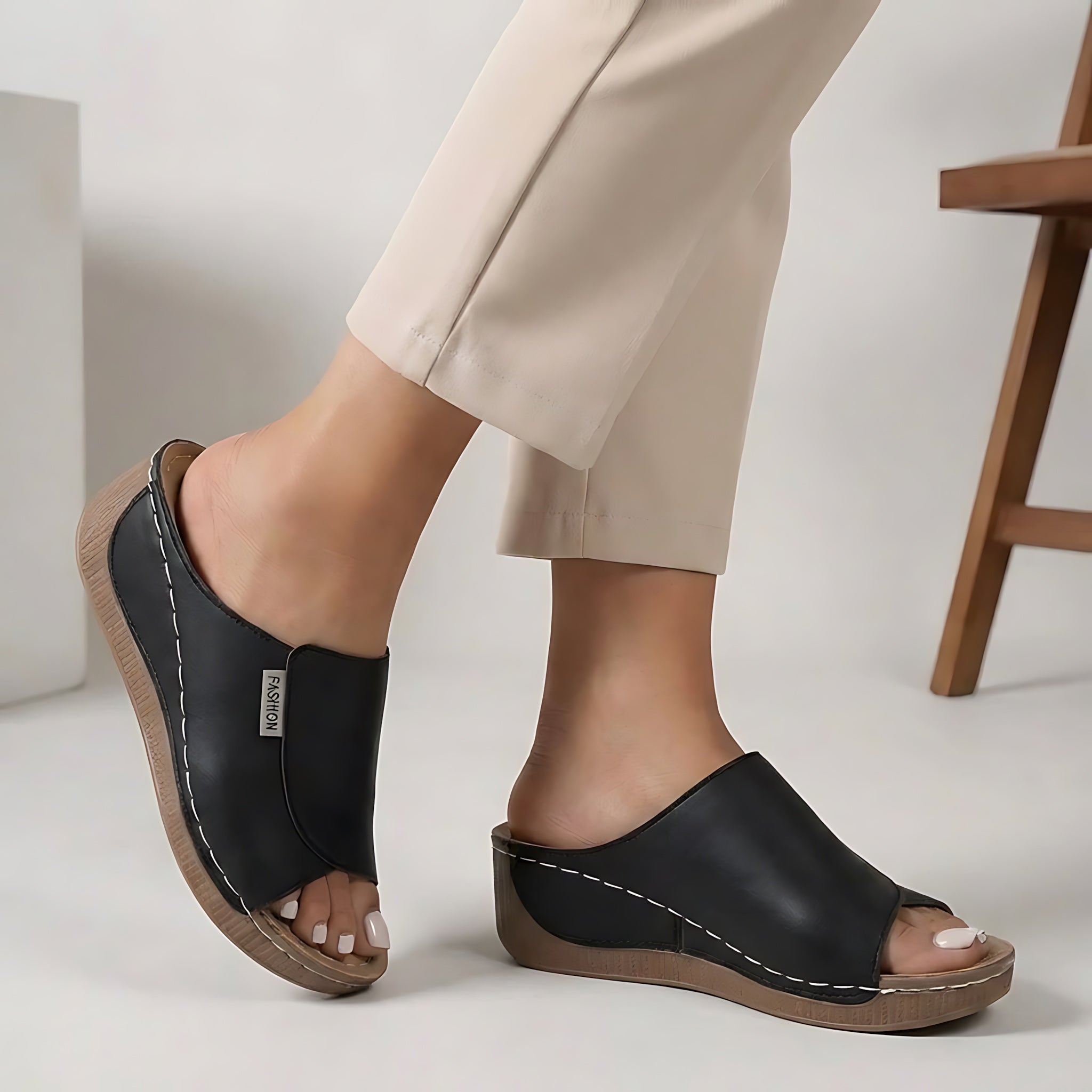 Aria – Slip On Peep Toe Wedge Sandals