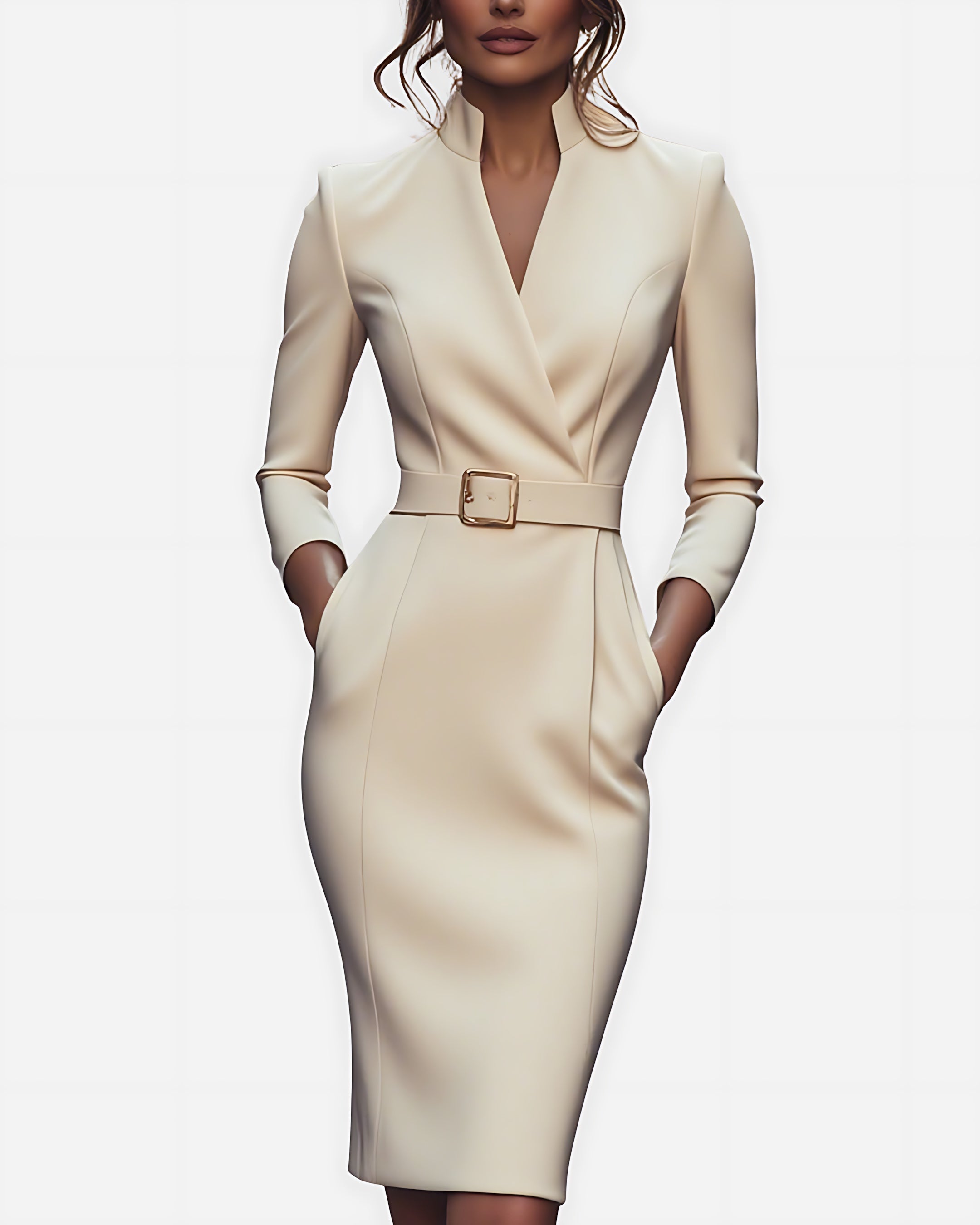 Aria – V Neck Long Sleeve Pencil Midi Dress