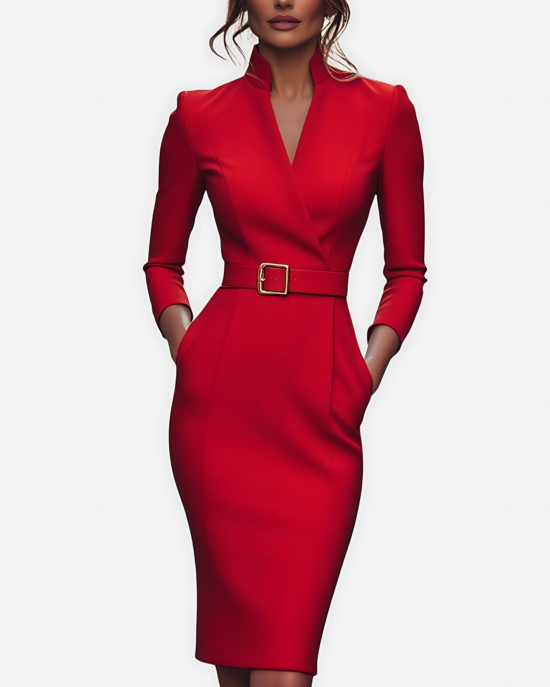 Aria – V Neck Long Sleeve Pencil Midi Dress