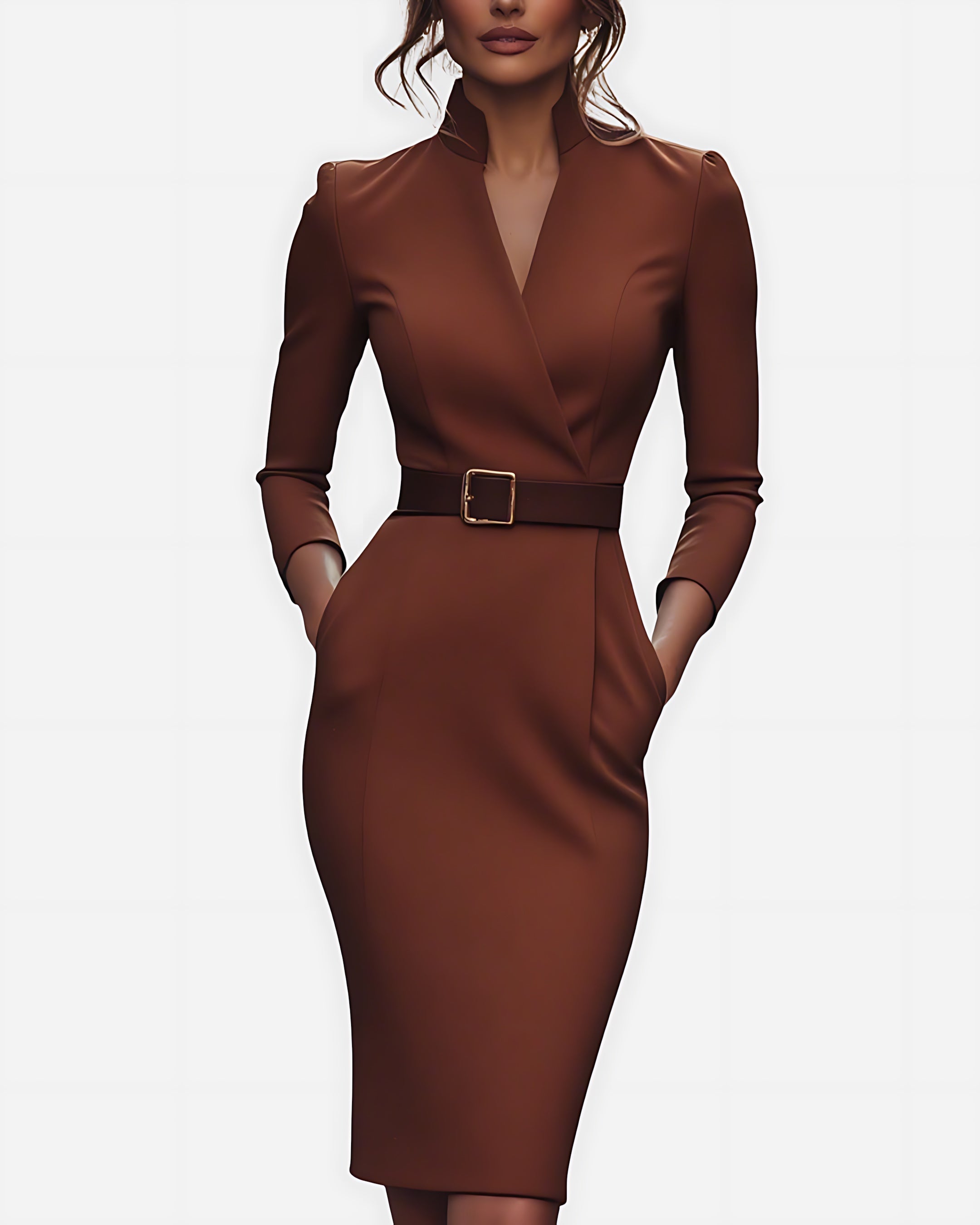 Aria – V Neck Long Sleeve Pencil Midi Dress
