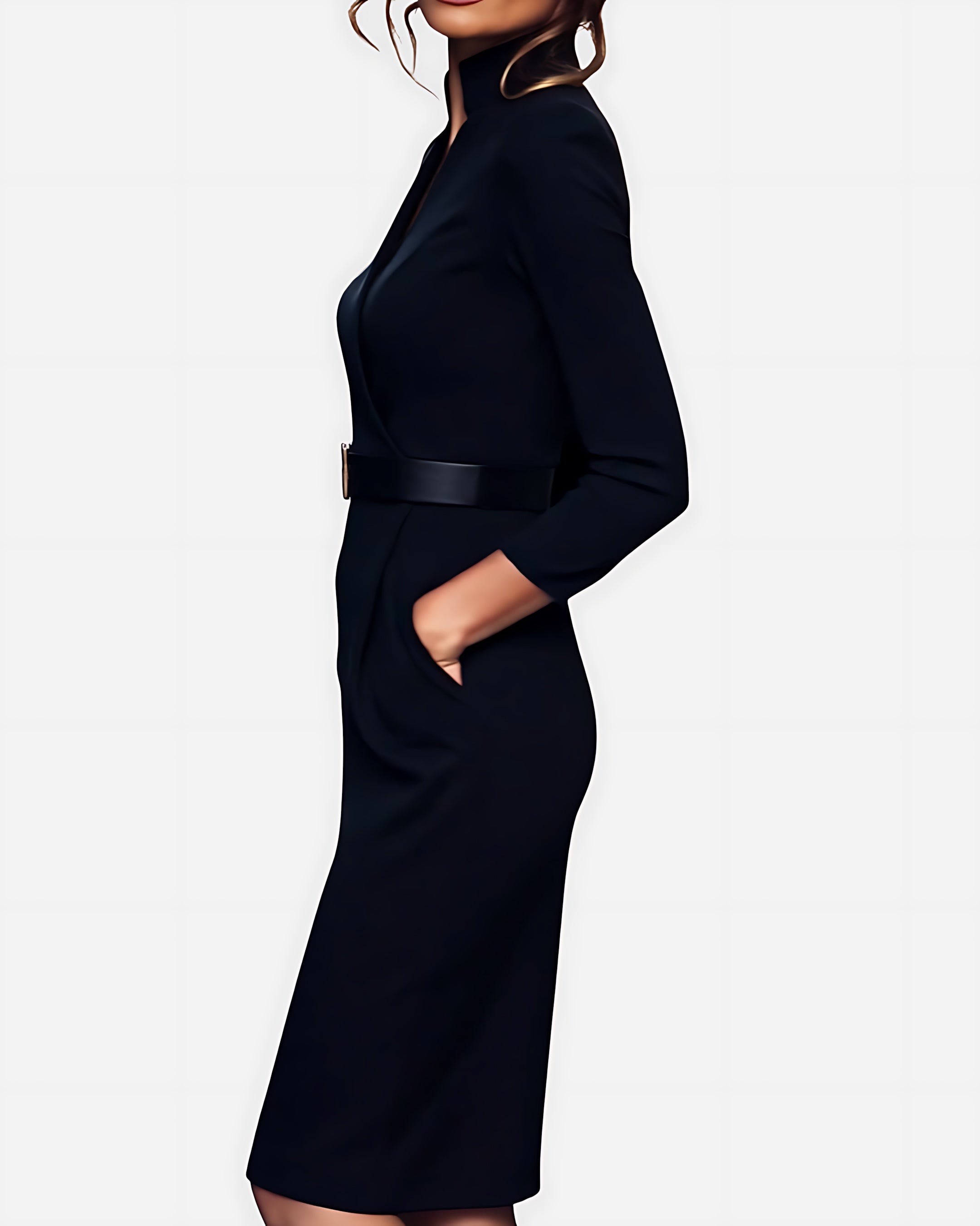 Aria – V Neck Long Sleeve Pencil Midi Dress