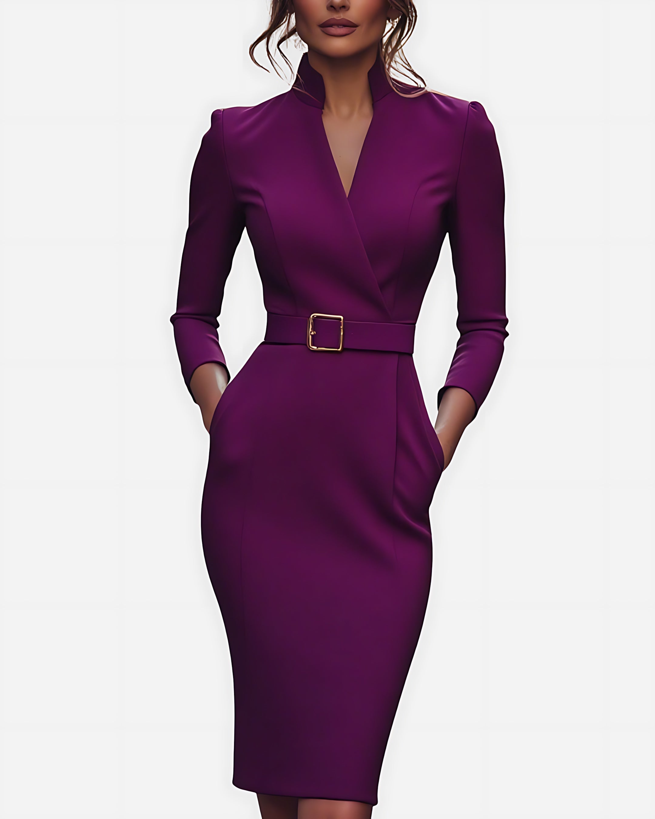 Aria – V Neck Long Sleeve Pencil Midi Dress