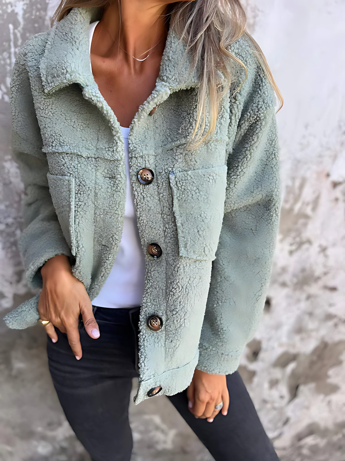 Ariana – Sherpa Fleece Button Up Shirt Jacket