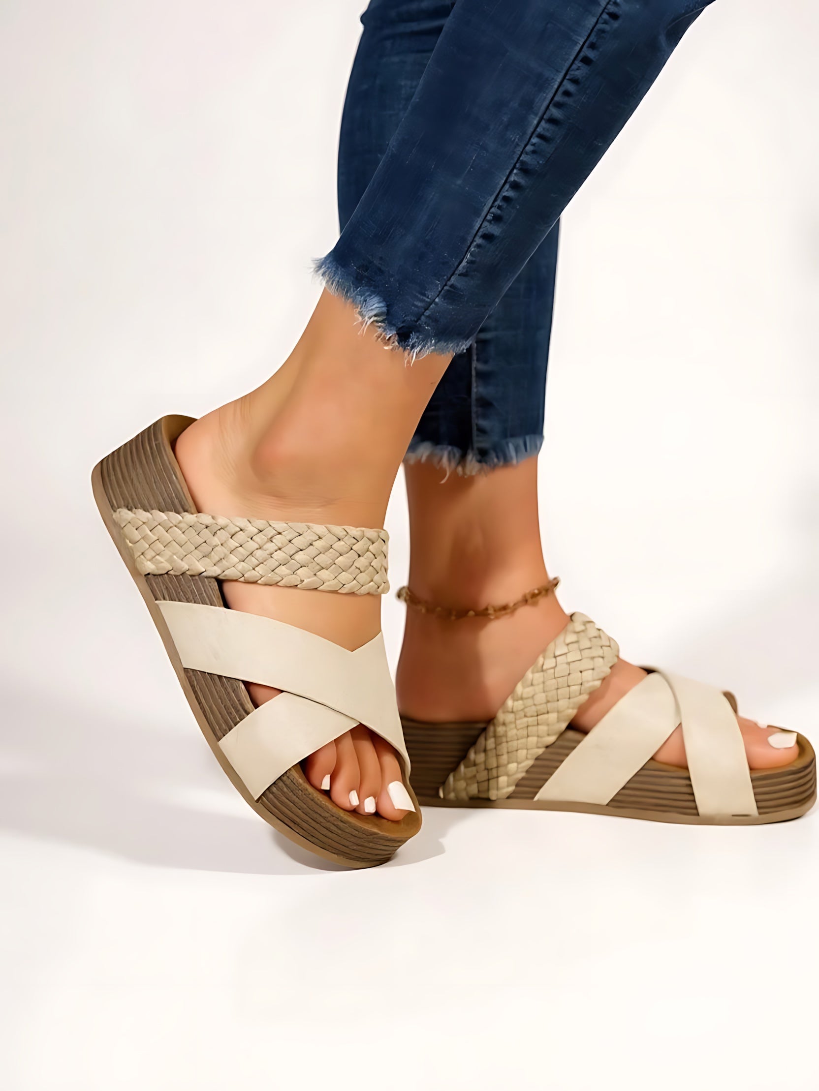 Arya – Double Strap Cork Footbed Slide Sandals