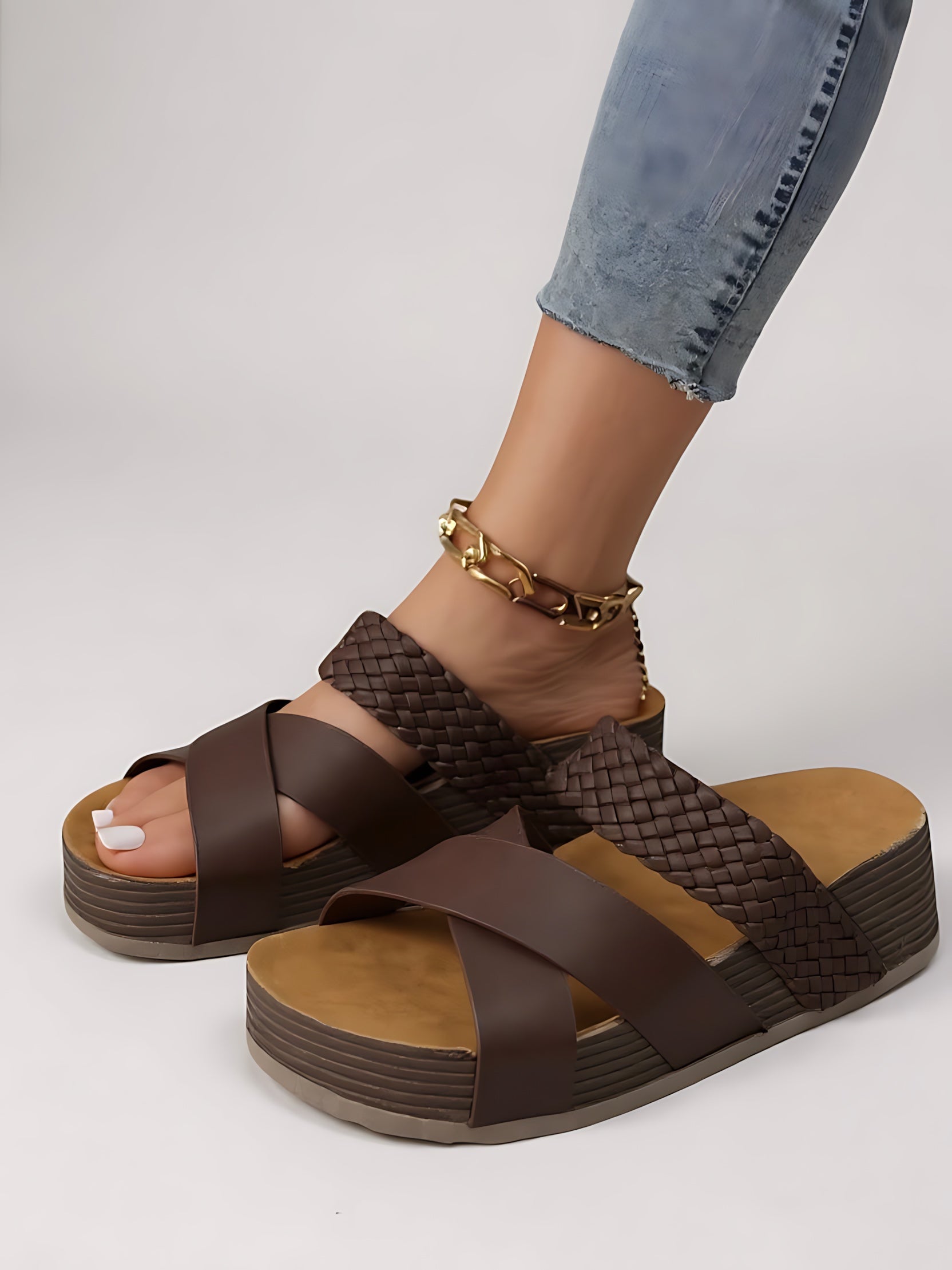 Arya – Double Strap Cork Footbed Slide Sandals