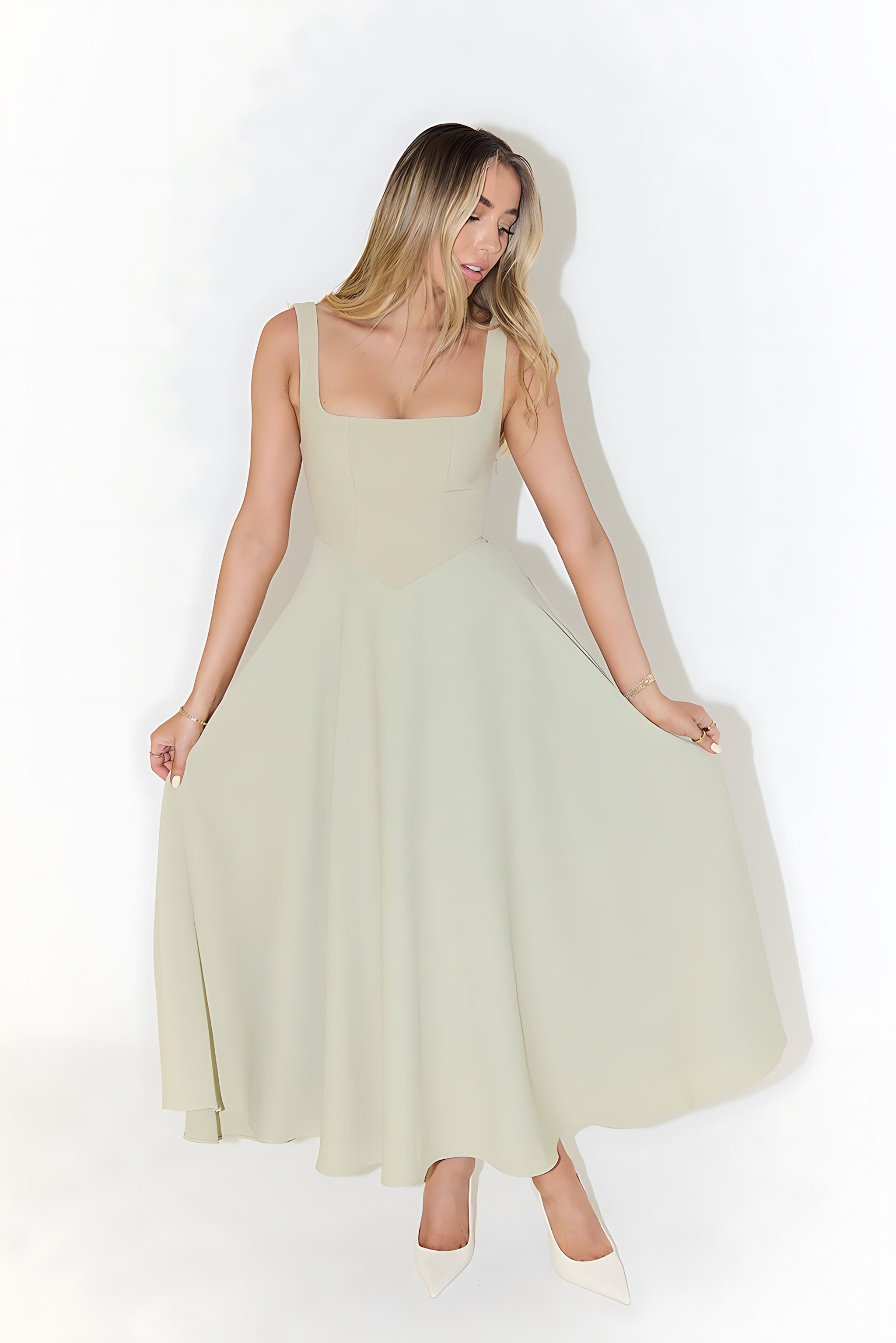 Arya – Square Neck Fit and Flare Midi Dress
