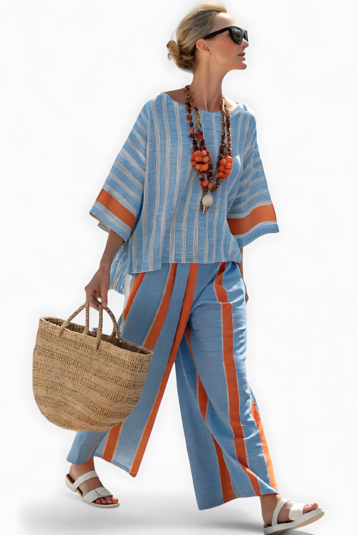 Arya – Striped Boxy Top and Wide Leg Pants Set