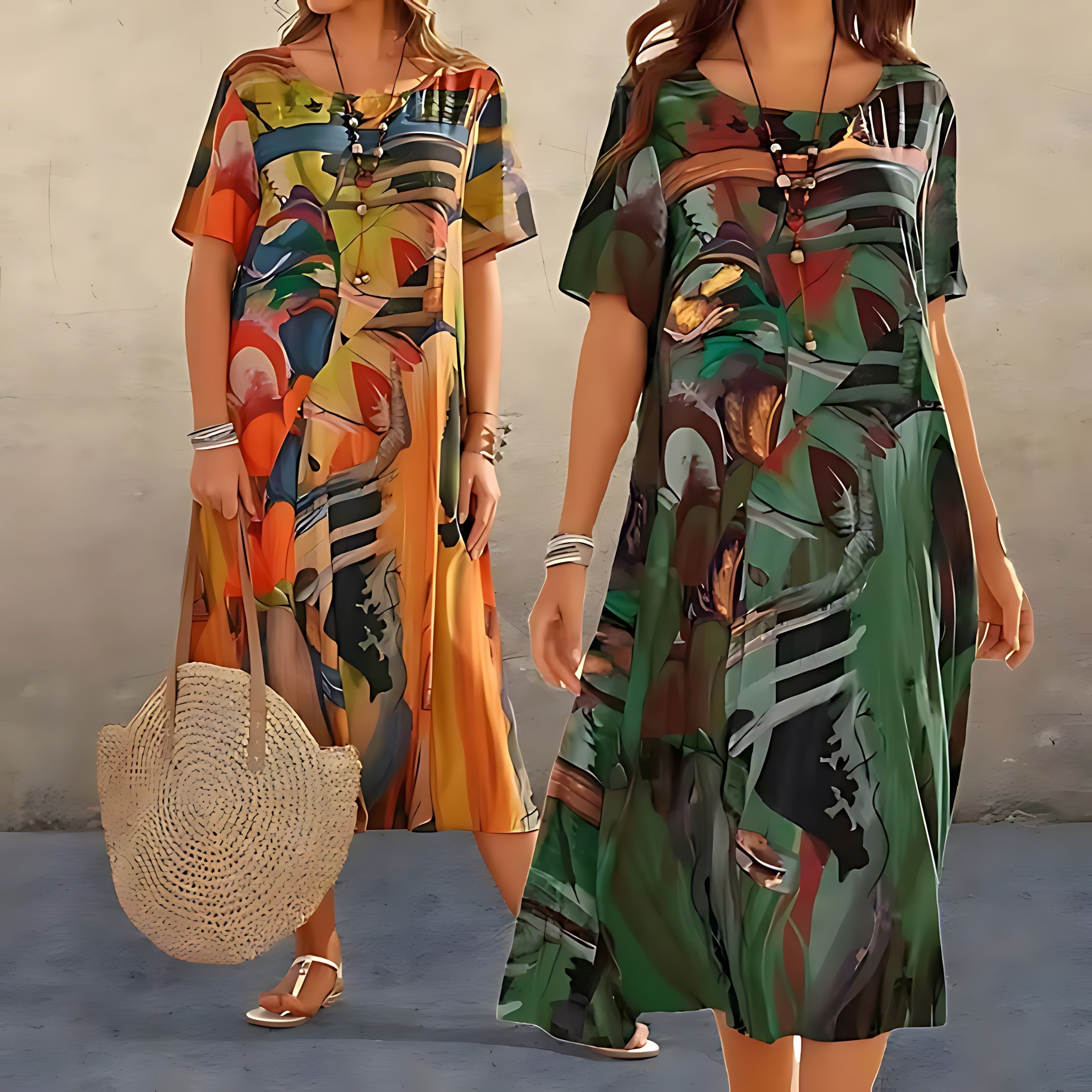 Athena – Abstract Floral Print Short Sleeve Midi Dress