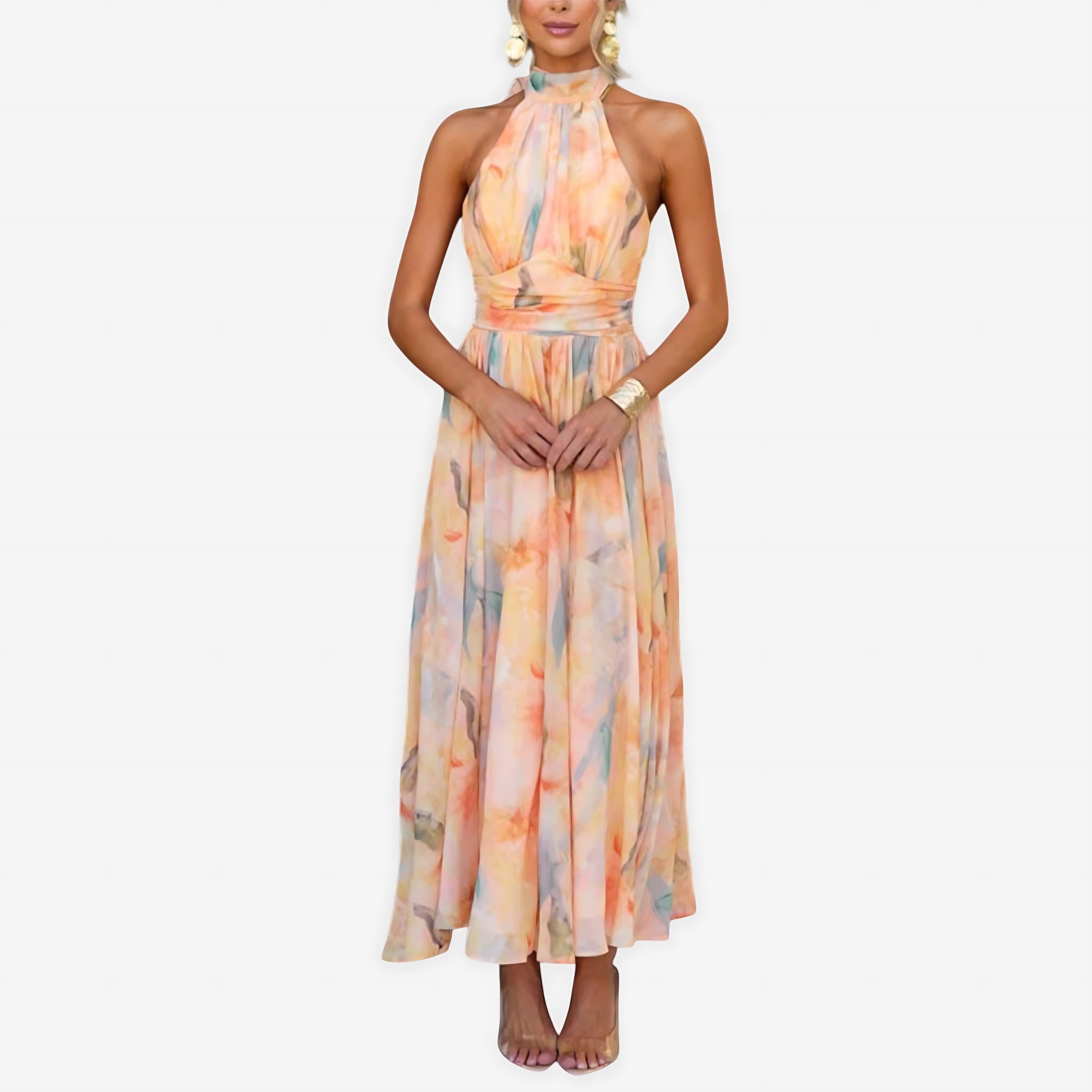 Athena – Chiffon Halter Wedding Guest Maxi Dress