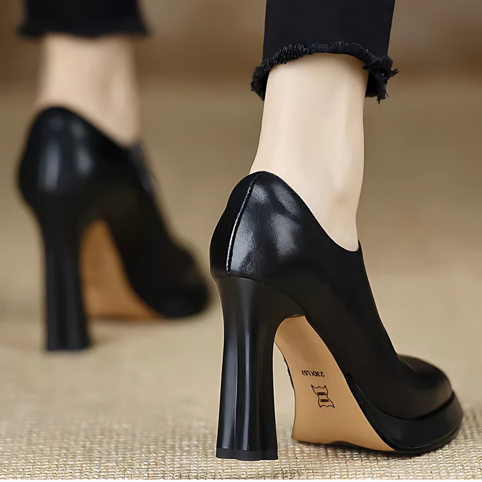 Athena – Faux Leather Pointed Toe Block Heel Pumps