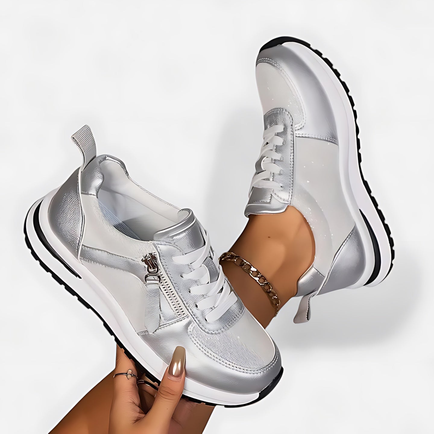 Athena – Metallic Lace Up Hidden Wedge Sneakers