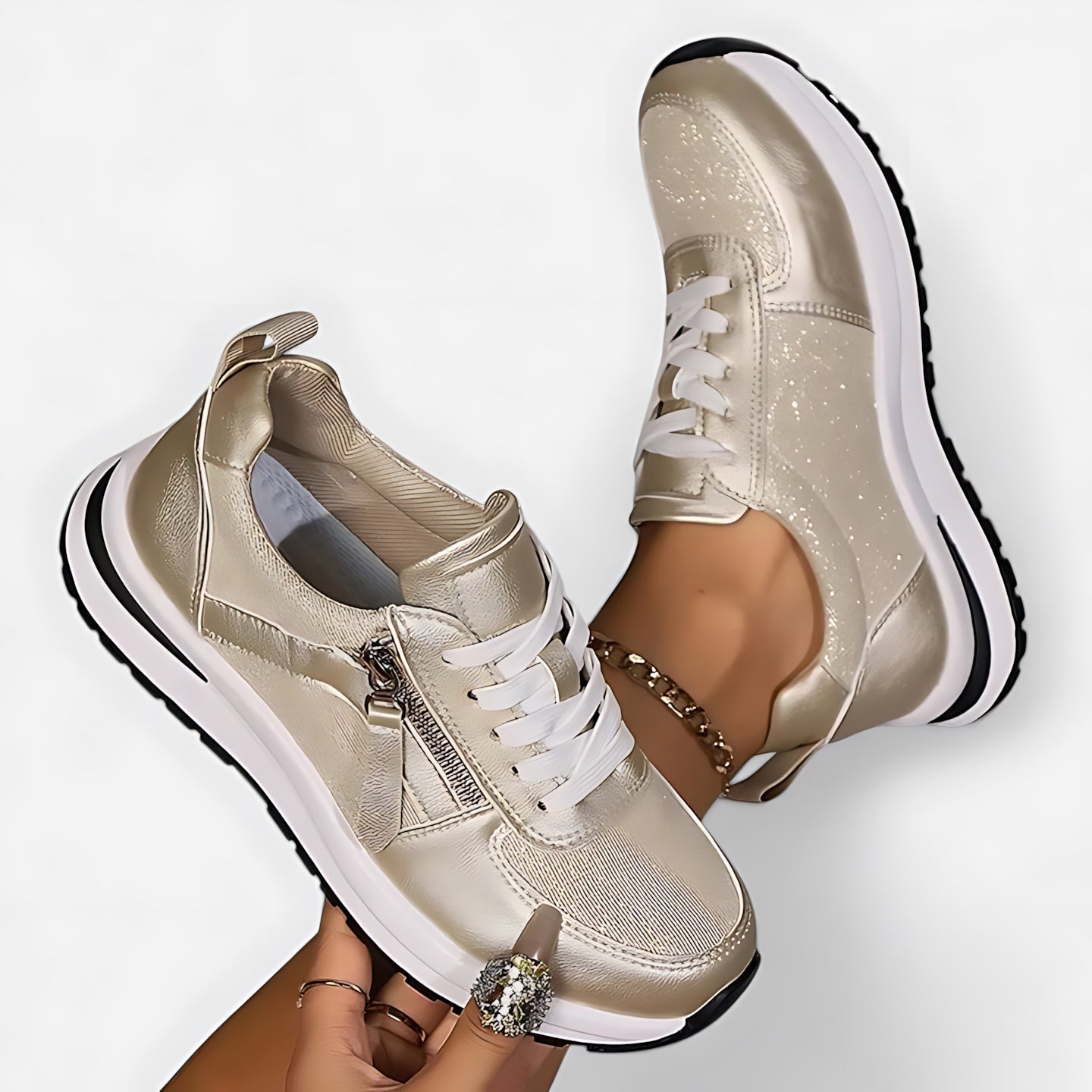Athena – Metallic Lace Up Hidden Wedge Sneakers