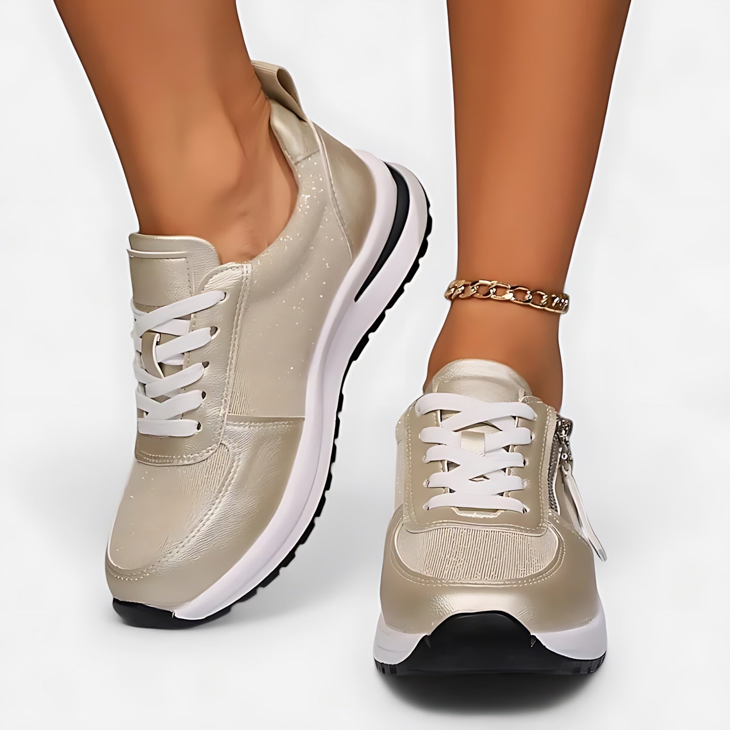 Athena – Metallic Lace Up Hidden Wedge Sneakers