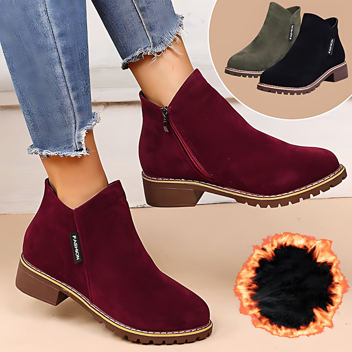 Athena – Suede Side Zip Ankle Boots