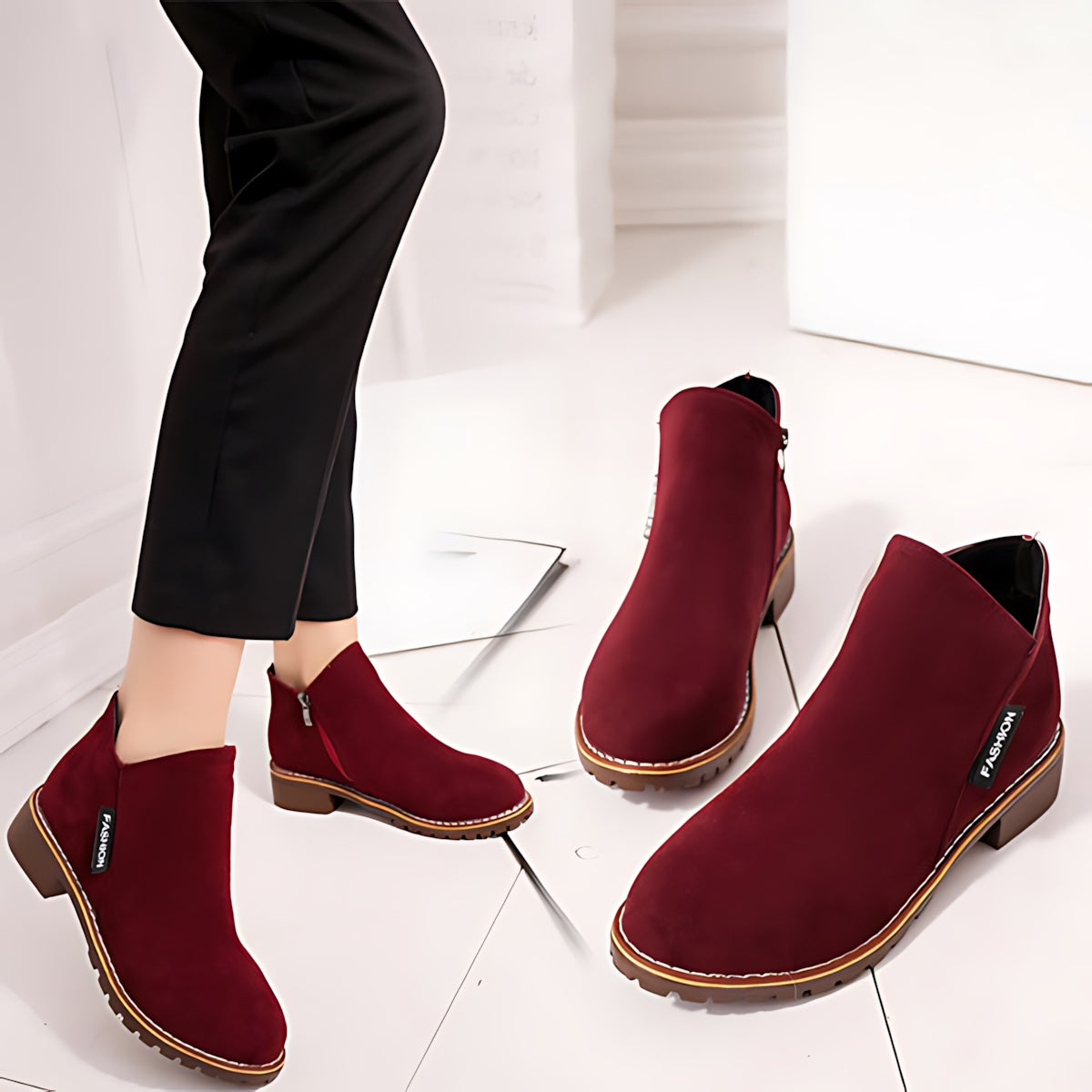 Athena – Suede Side Zip Ankle Boots
