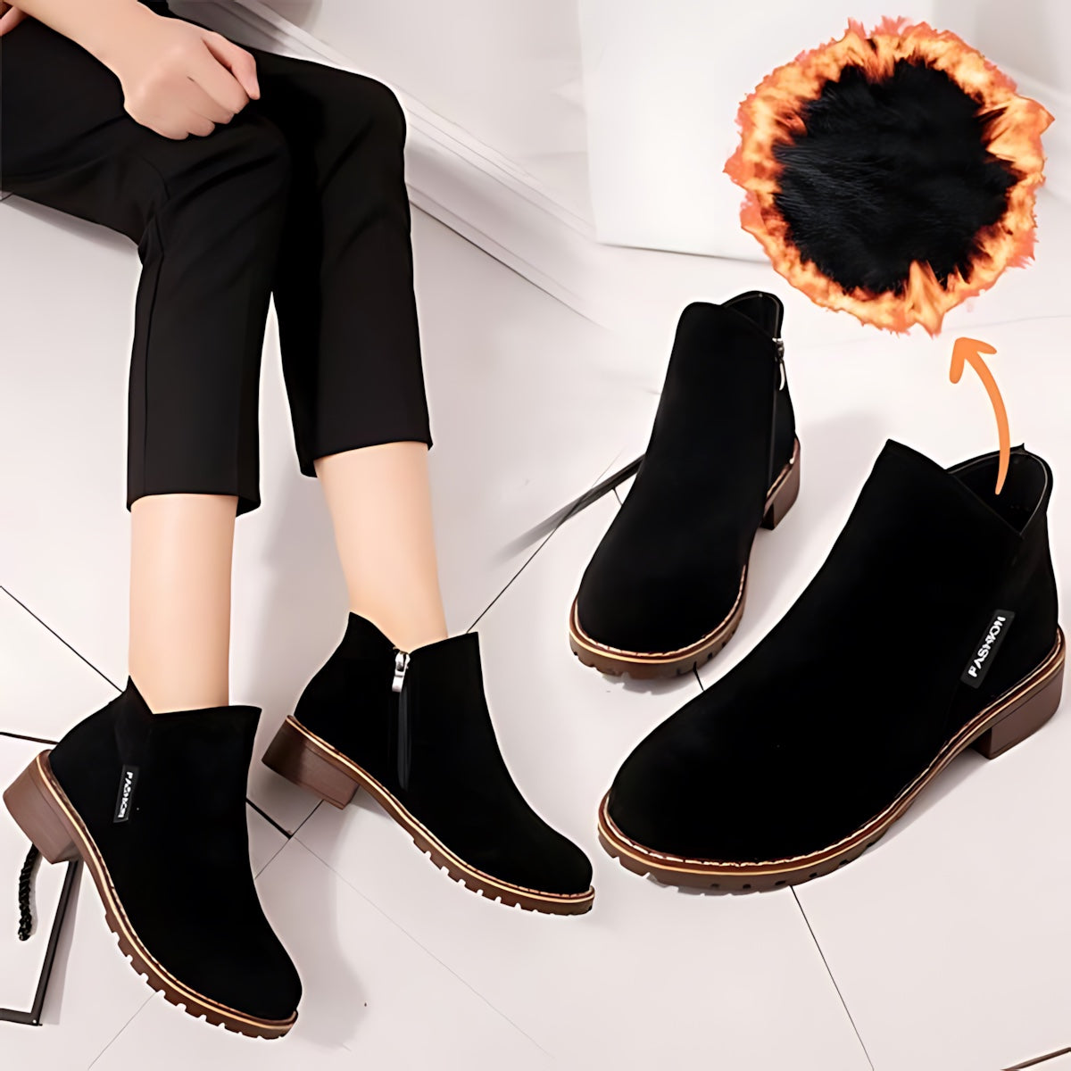 Athena – Suede Side Zip Ankle Boots