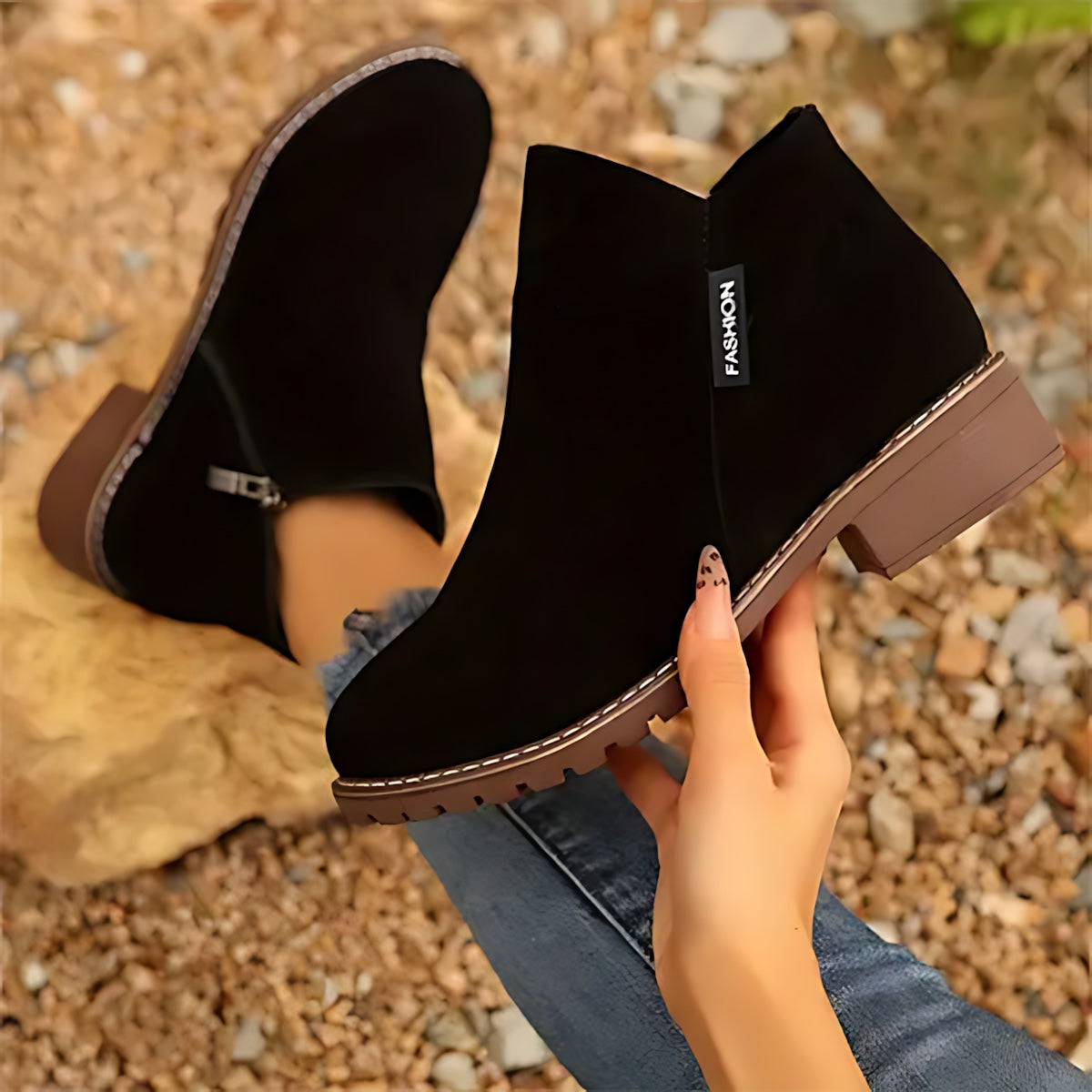 Athena – Suede Side Zip Ankle Boots