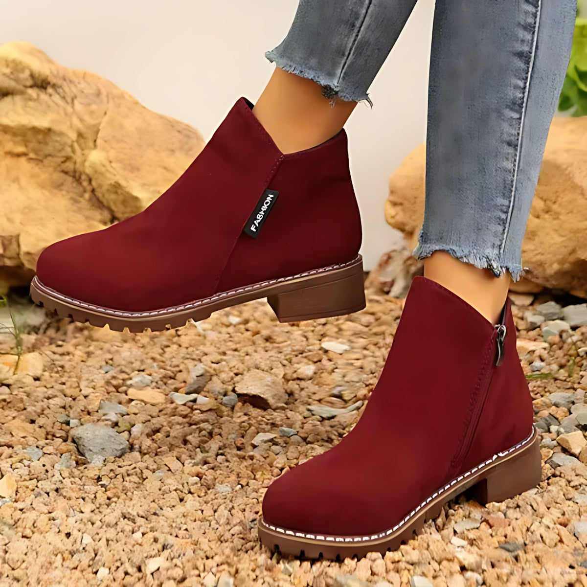 Athena – Suede Side Zip Ankle Boots
