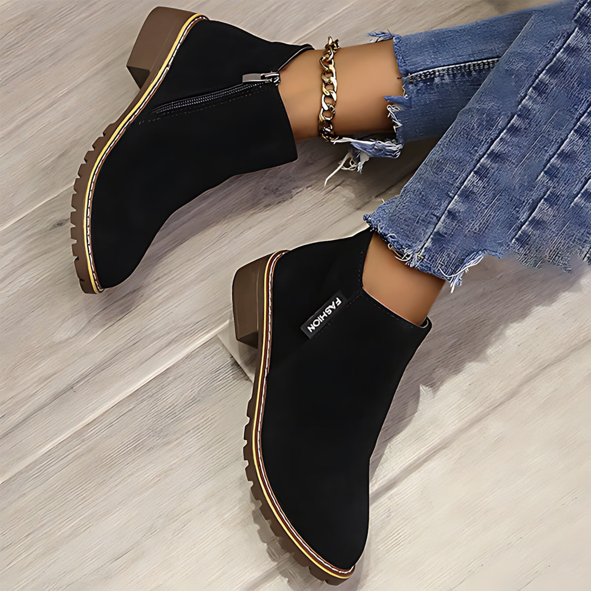 Athena – Suede Side Zip Ankle Boots