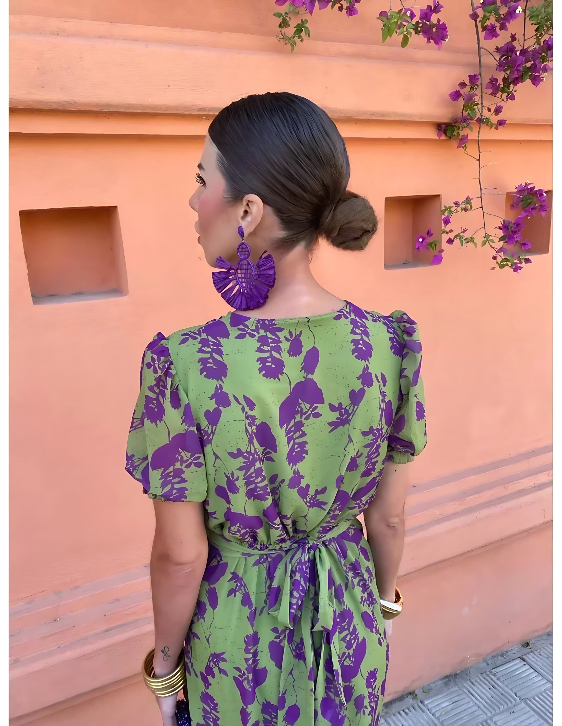 Aubrey – Floral Twist Front Puff Sleeve Midi Dress