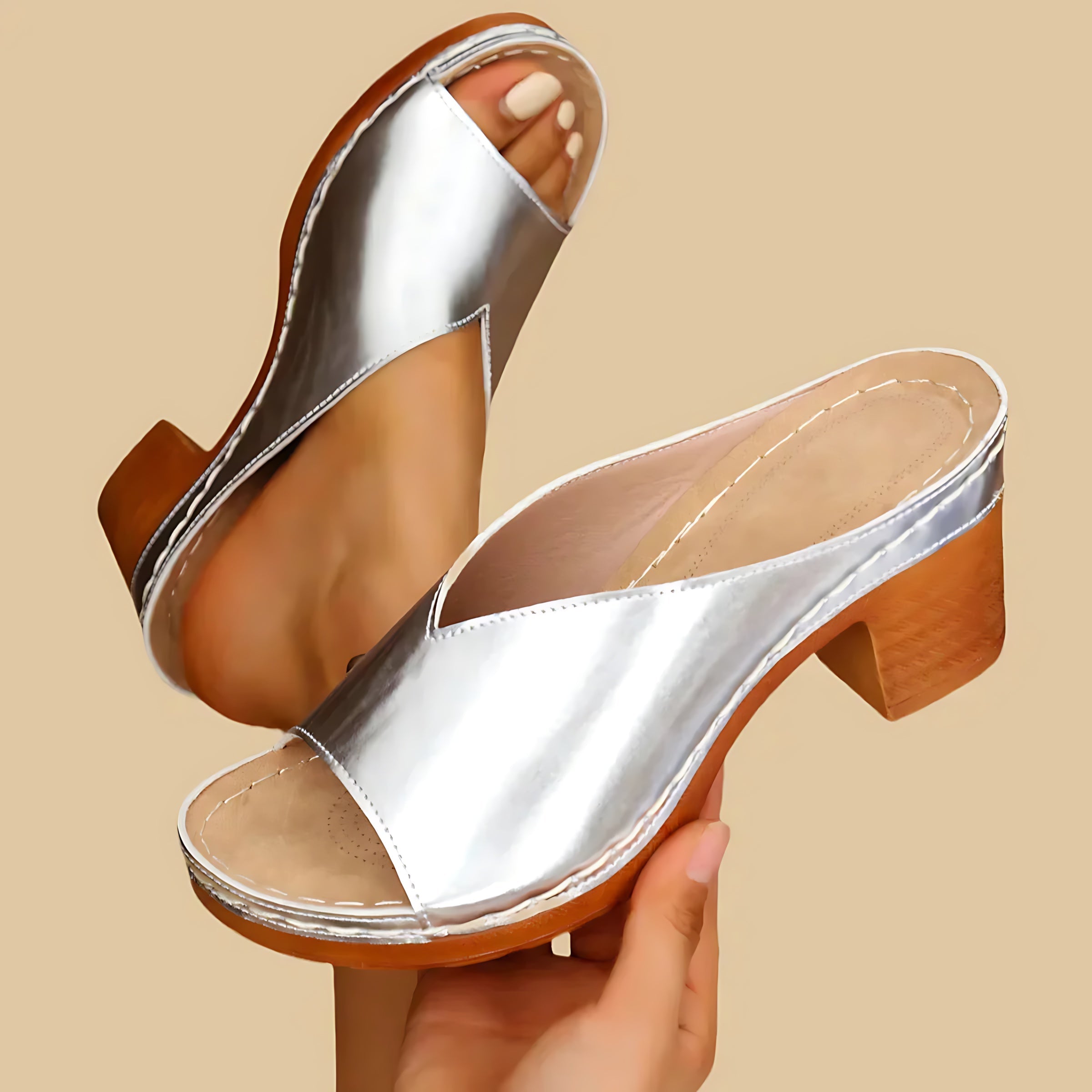 Aubrey – Metallic Peep Toe Block Heel Sandals