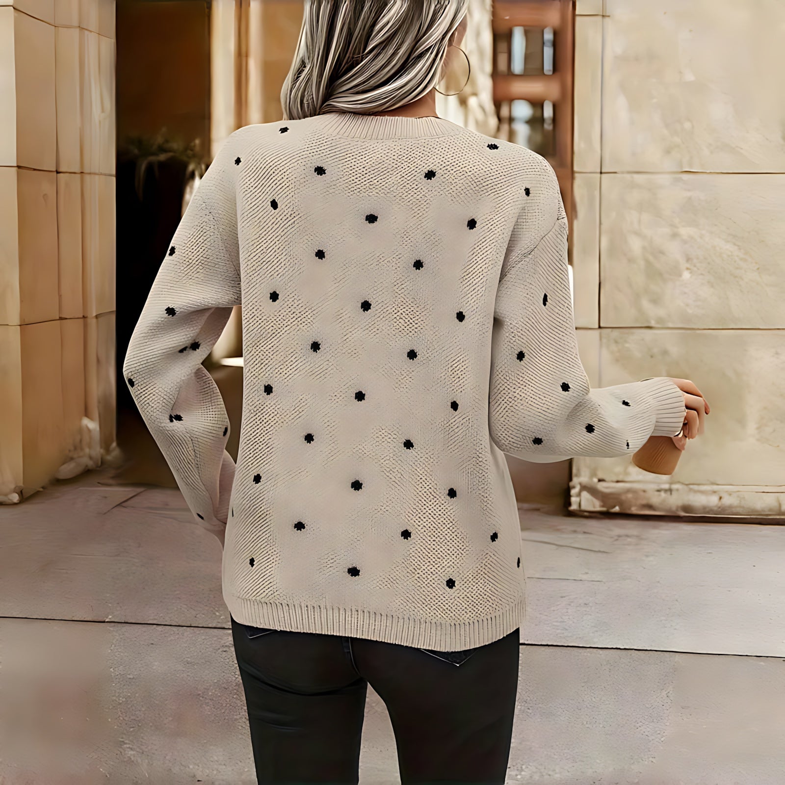 Aubrey – Polka Dot Crew Neck Knit Sweater