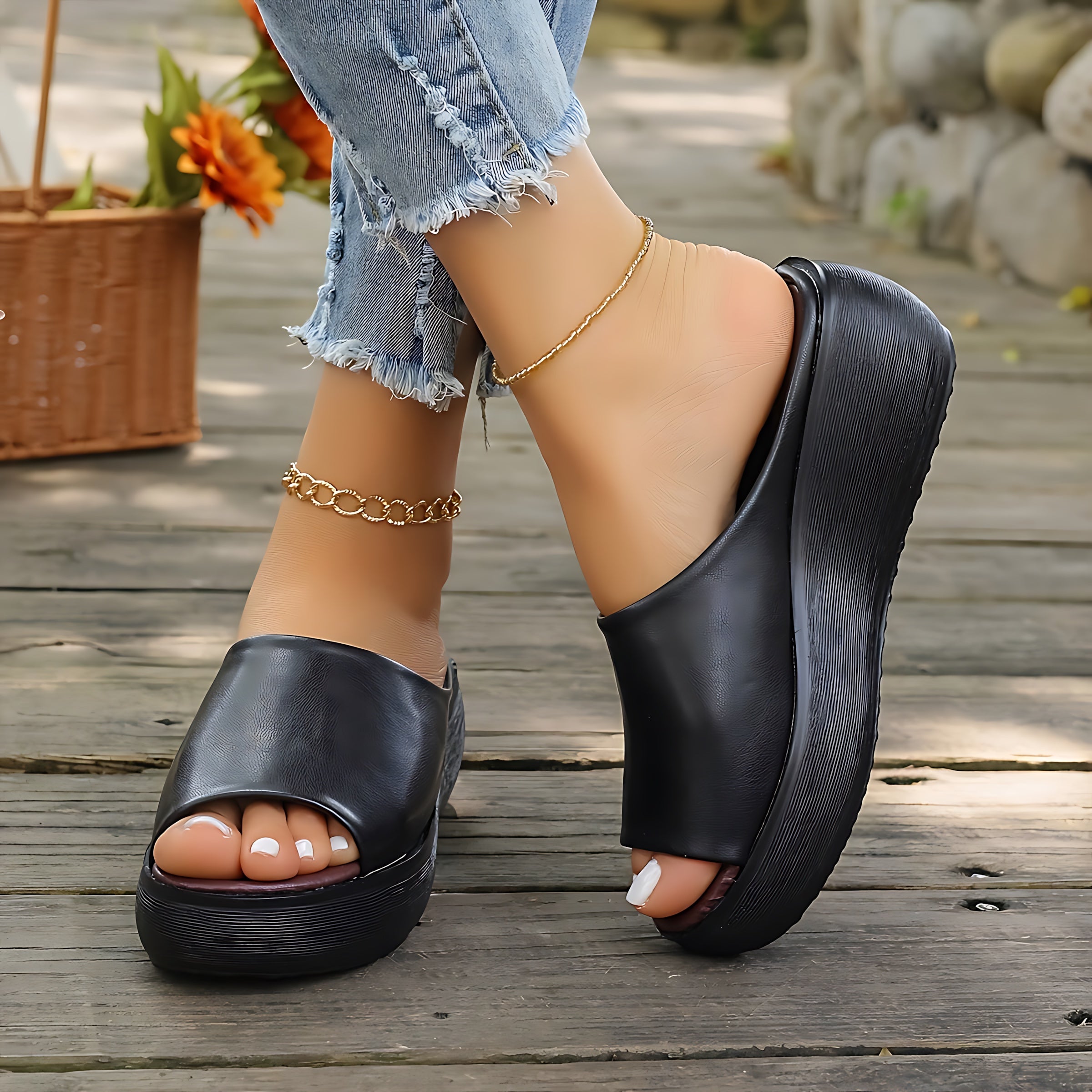 Audrey – Peep Toe Ankle Strap Wedge Sandals